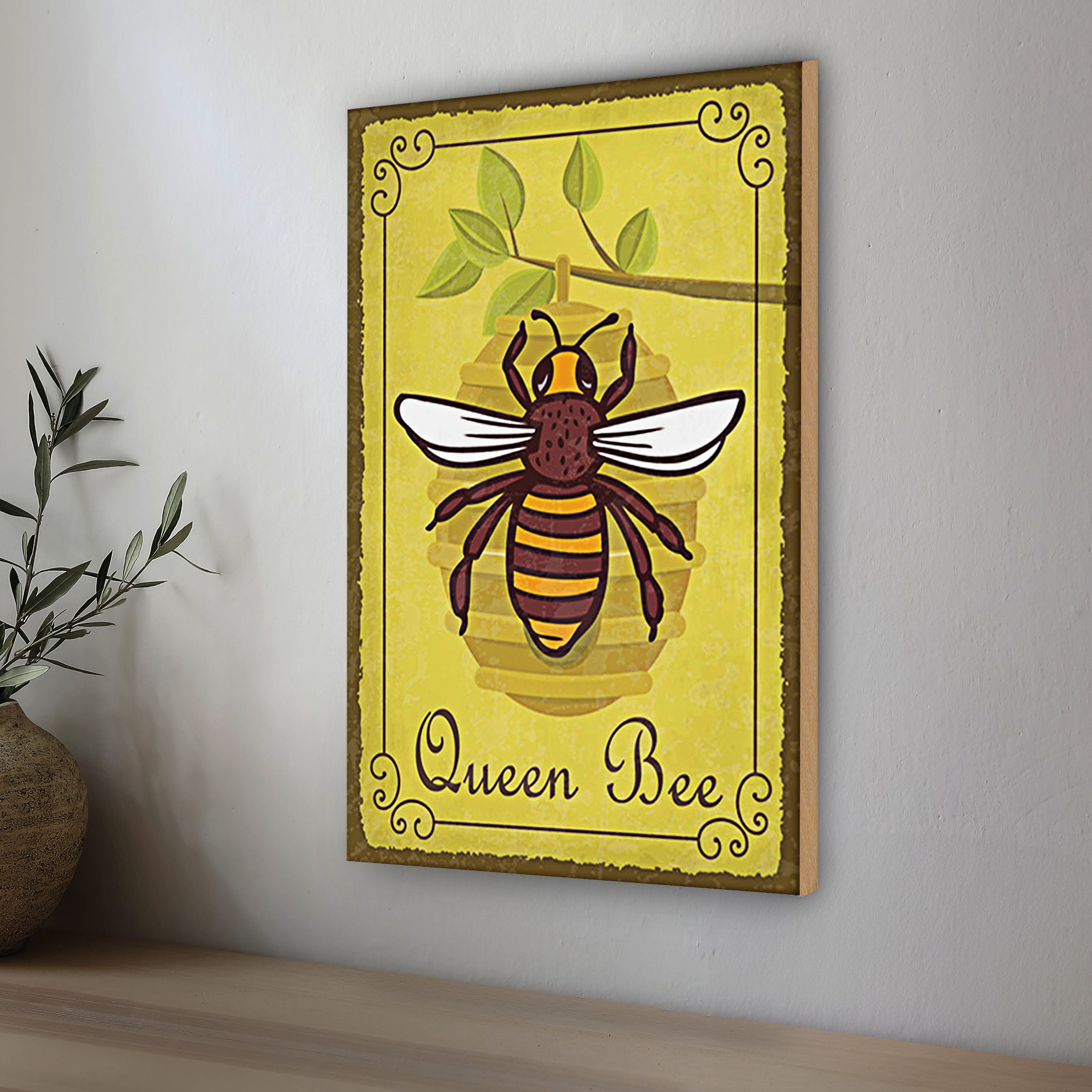 Roomando Holzbild Hinweis 30x40cm Queen Bee Biene Honig Imkerei