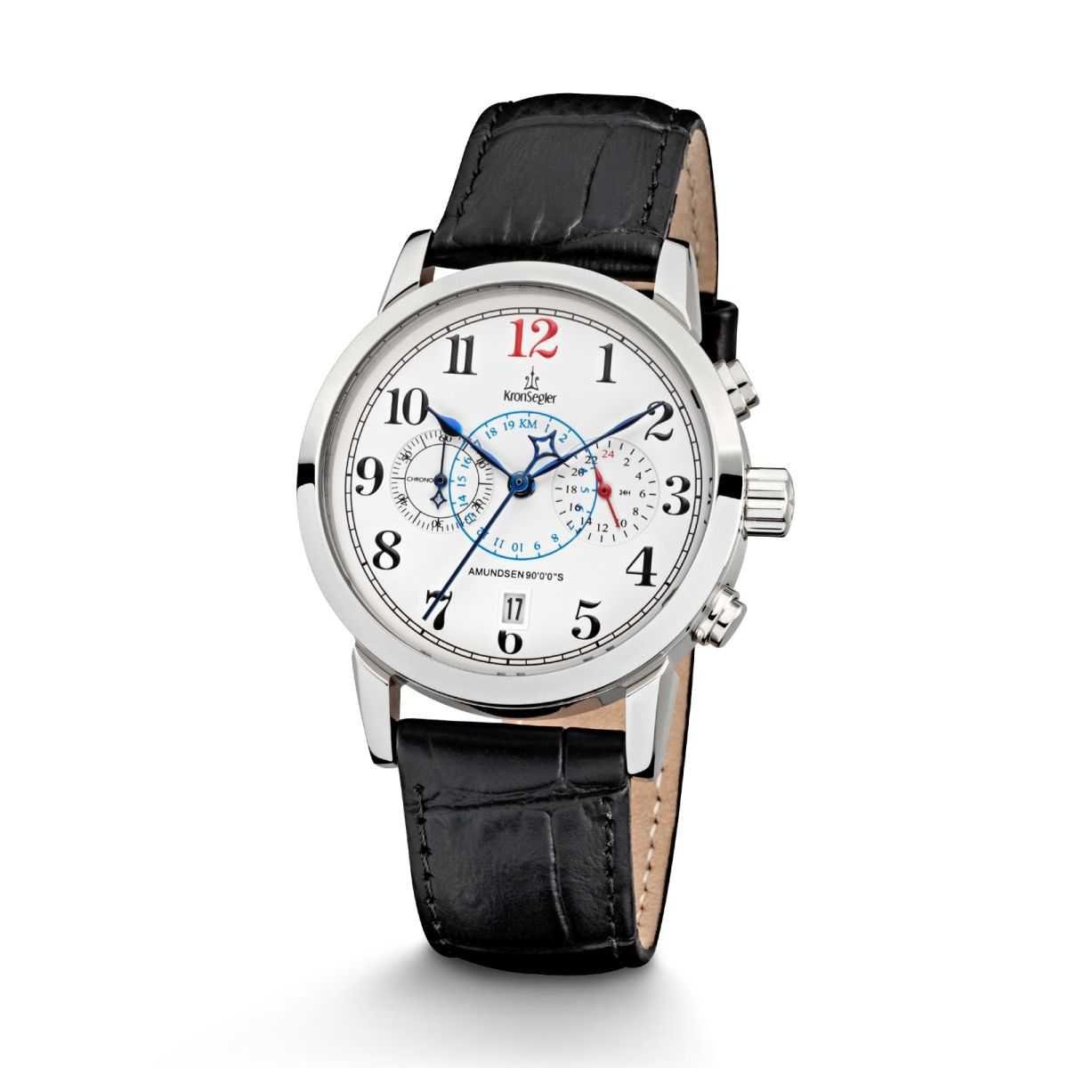 Chronograph AMUNDSEN 90°0‘0‘‘S Damenuhr stahl-weiss-schwarz 34,5 mm