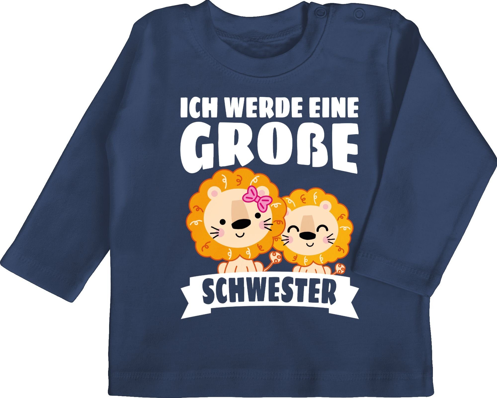 Shirtracer T-Shirt Ich werde eine große Schwester mit Löwen - weiß Geschwister Bruder und Schwester 2 Navy Blau