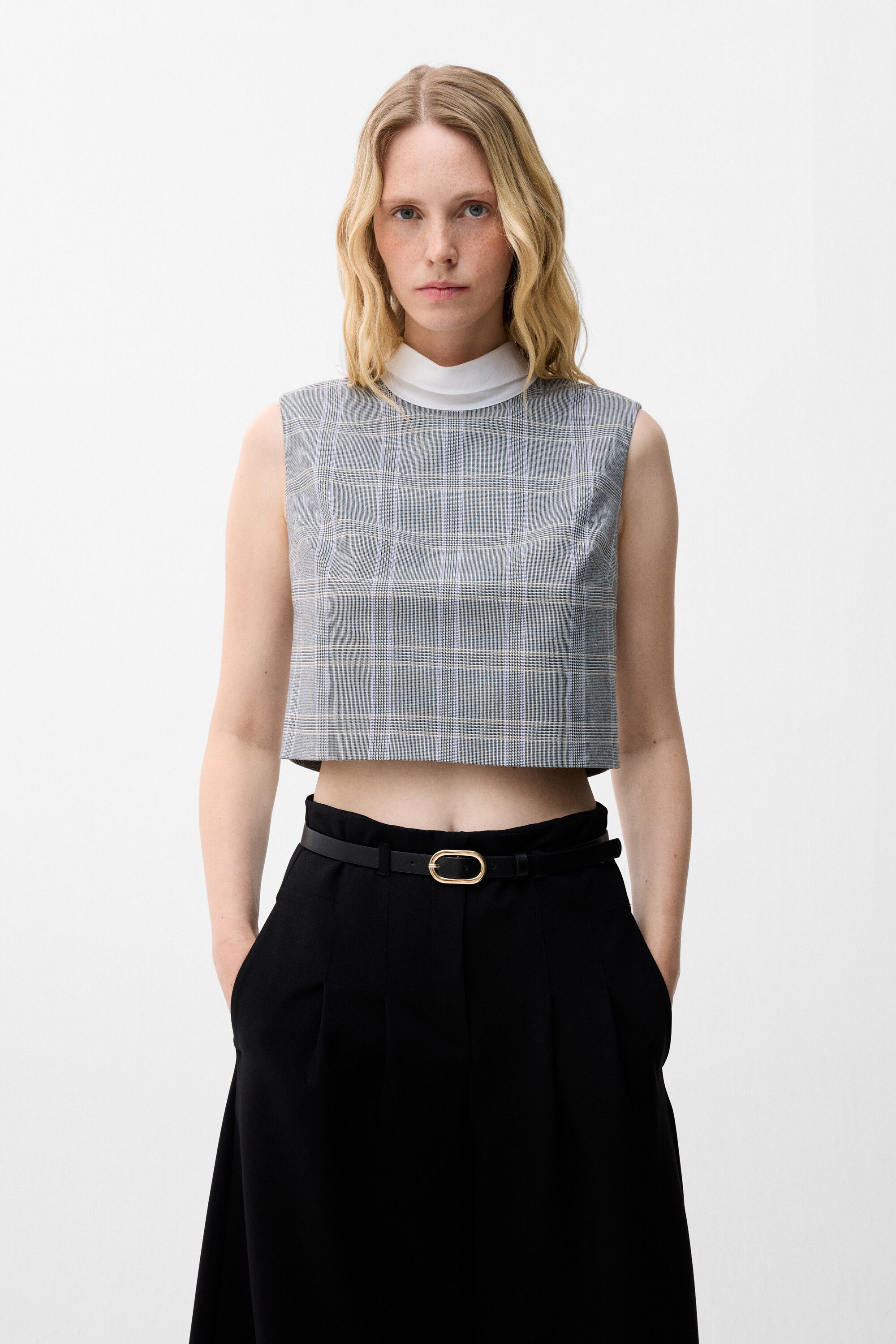 adL Blusentop Karierter ärmelloser Crop-Top