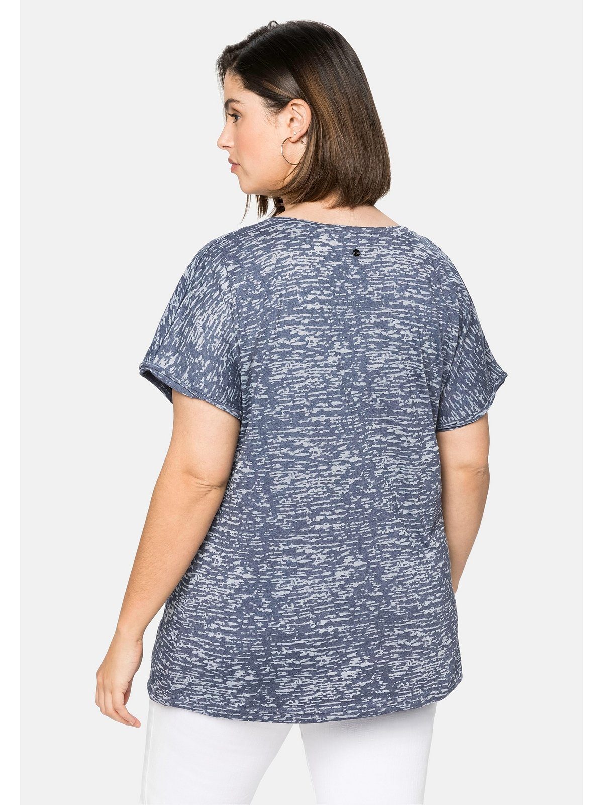 mit marine Große T-Shirt transparent Größen leicht Ausbrennermuster, Sheego