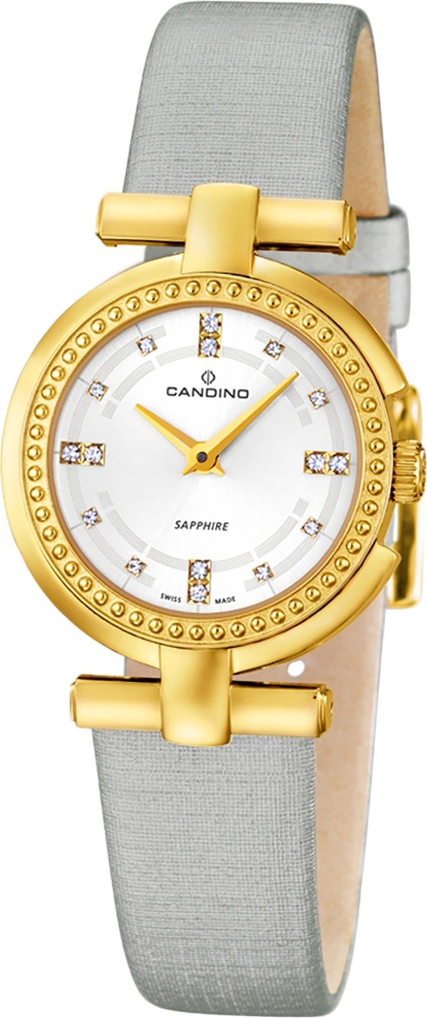 Damen Uhren Candino Quarzuhr D2UC4561/1 Candino Elegance Leder/Textil Damen Uhr, Damenuhr mit Leder/Textilarmband, rundes Gehäus