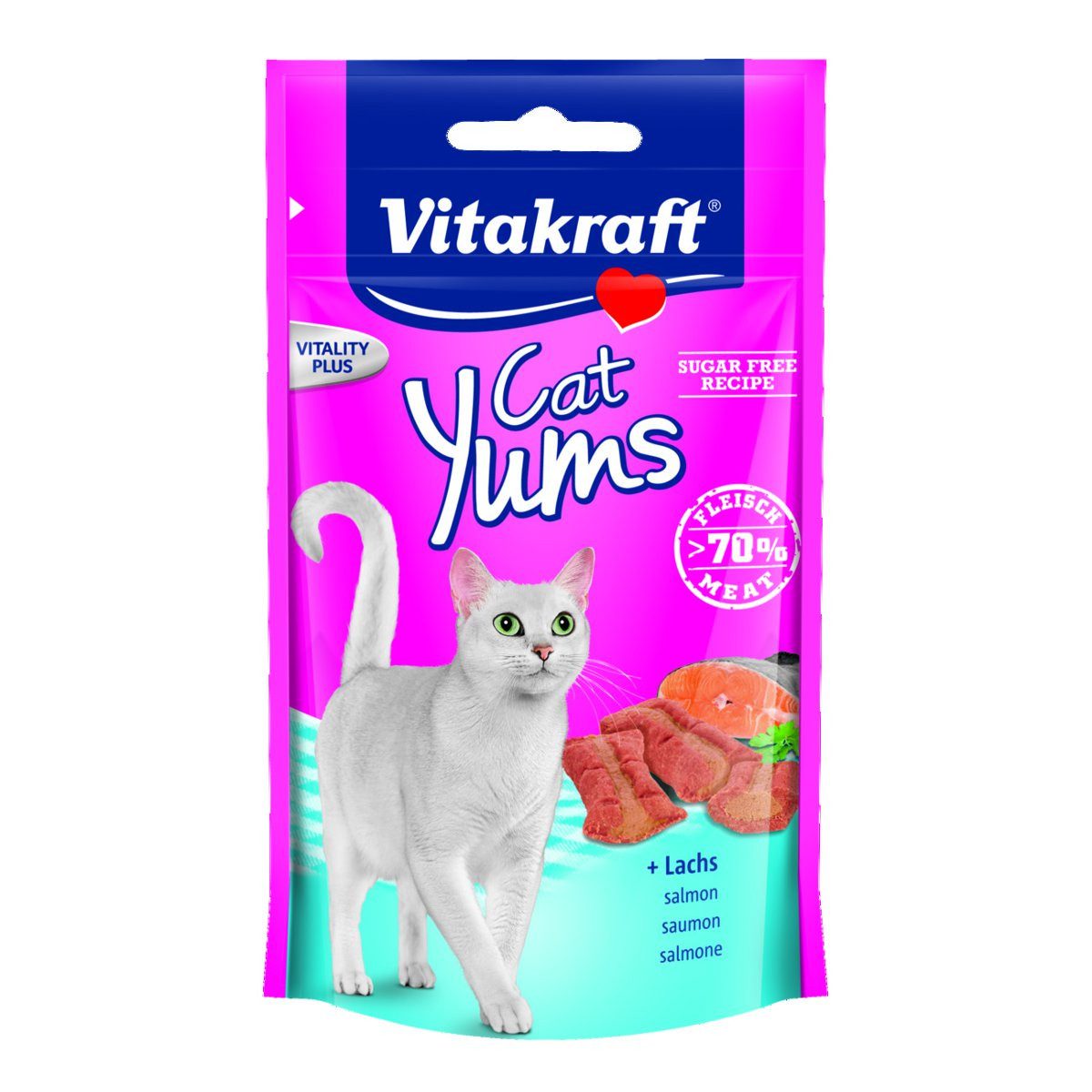 Vitakraft Katzensnack Cat Yums plus Lachs, 9 x 40g, Snack für: Katzen