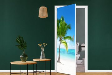 MuchoWow Türtapete Palme - Strand - Meer - Sommer, Matt, bedruckt, (1 St), Fototapete für Tür, Türaufkleber, 75x205 cm