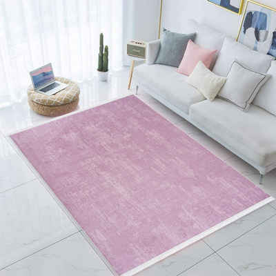 Hochflor-Teppich »Teppich Waschbar Rosa 1110«, Siela, Höhe 6 mm, Waschbarer Teppich Rutschfest Rosa Küchenteppich