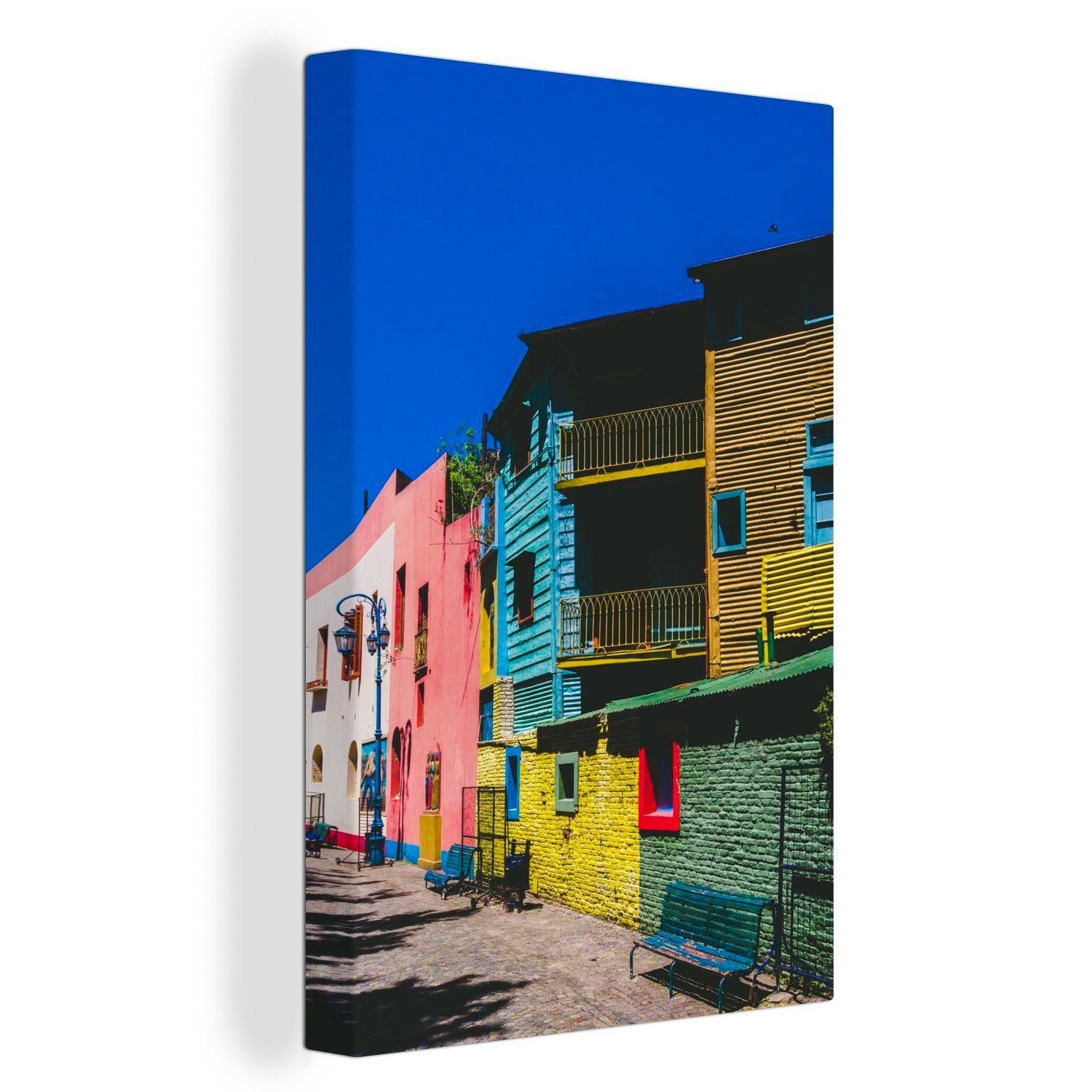 OneMillionCanvasses® Leinwandbild Bunte Straße im südamerikanischen Stadtteil La Boca, (1 St), Leinwandbild fertig bespannt inkl. Zackenaufhänger, Gemälde, 20x30 cm