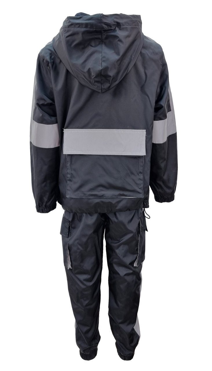 Fashion Boy Regen- und Matschjacke Schwarz/Grau Kinder Matschanzug Regenkombination JF675 Windjacke Regenanzug