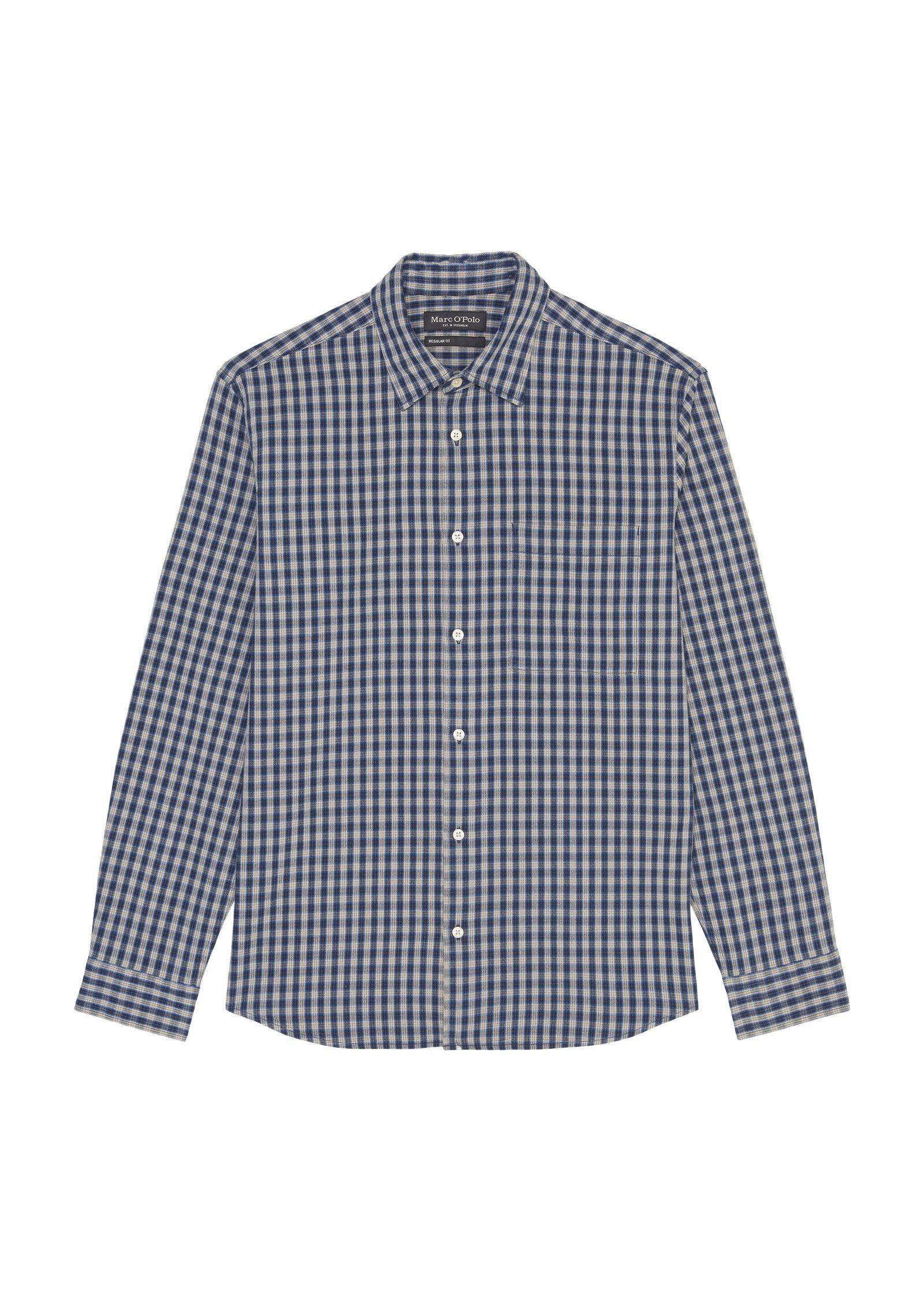 Marc O'Polo blau in Organic-Cotton-Check softem Langarmhemd