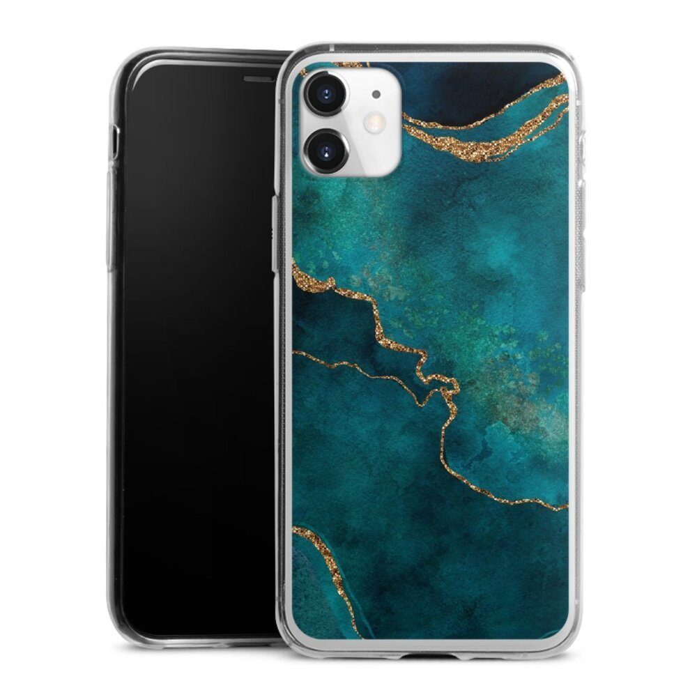 DeinDesign Handyhülle Glitzer Look Marmor Kunst Gemstone Glamour teal, Apple iPhone 11 Slim Case Silikon Hülle Ultra Dünn Schutzhülle