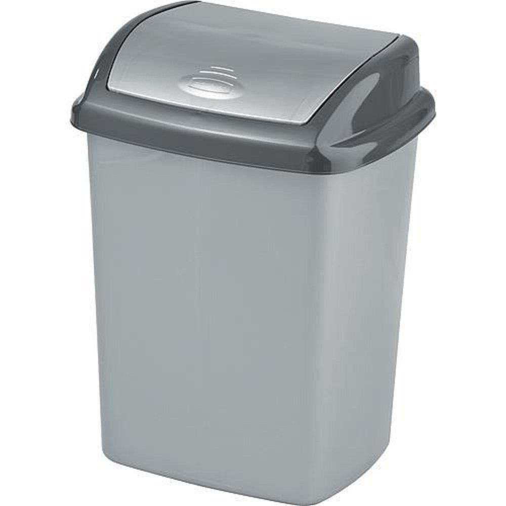 PROREGAL® Mülleimer Abfallbehälter mit Schwingdeckel,  25 Liter Fassungsvermögen, Silber