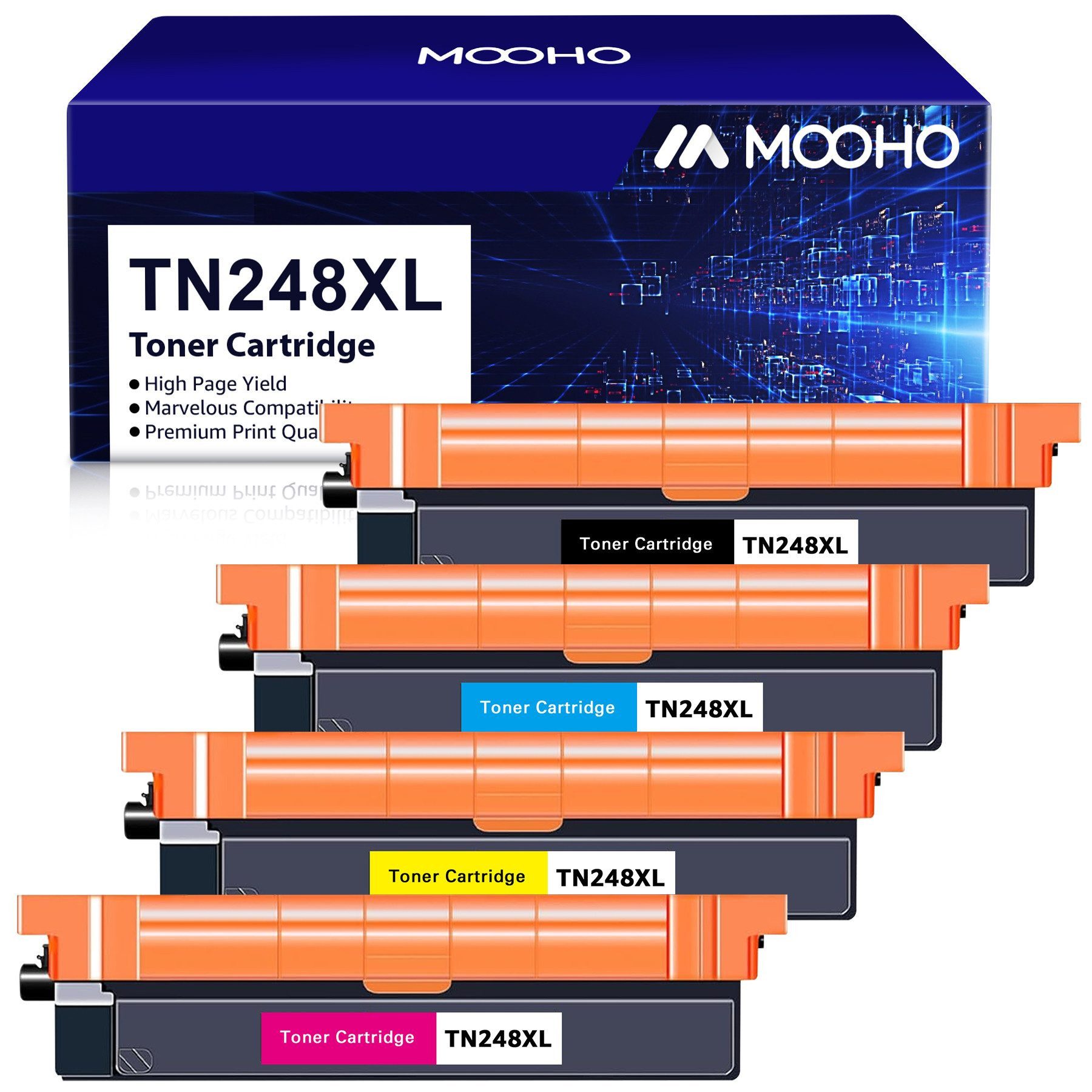 MOOHO Tonerpatrone 4er Kompatibel für Brother TN-248 Toner TN-248XL für Brother, (Brother HL-L3215CW, HL-L3220CW, HL-L3220CWE Brother HL-L3240CDW, HL-L8230CDW, HL-L8240CDW Brother DCP-L3515CDW, DCP-L3520CDW, DCP-L3520CDWE Brother DCP-L3527CDW, DCP-L3555CDW, DCP-L3560CDW), Brother MFC-L3740CDW,3740CDWE,3760CDW, 8340CDW,8390CDW