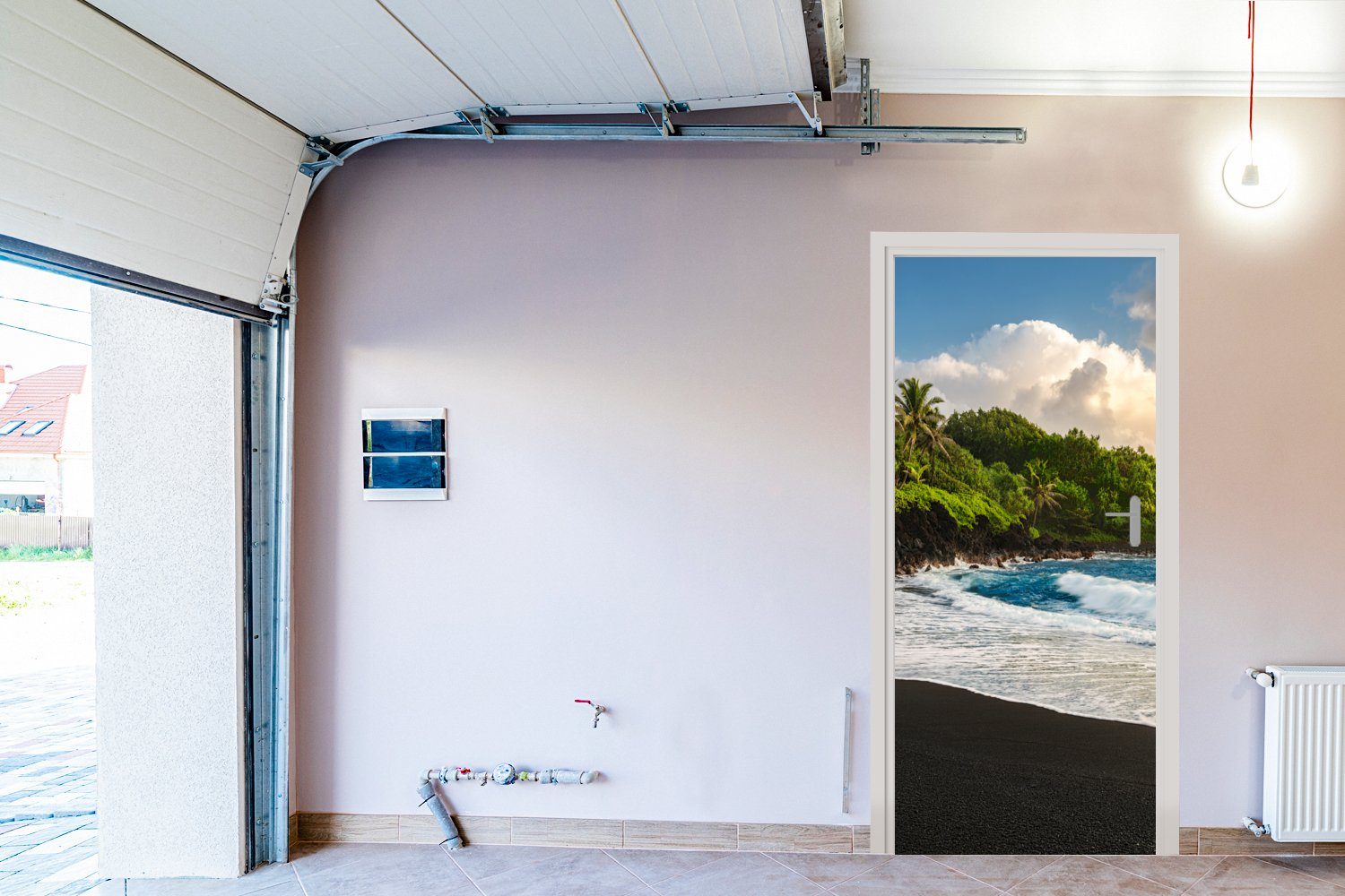 MuchoWow Türtapete Ein Türaufkleber, auf Fototapete Tür, schwarzer 75x205 cm Hawaii, St), bedruckt, Matt, Sandstrand (1 für