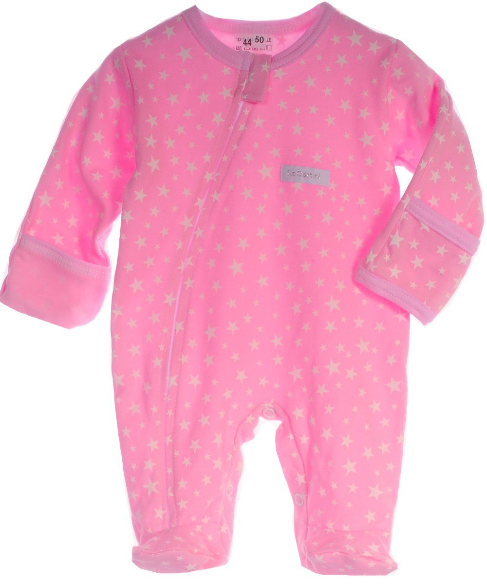La Bortini Strampler Strampler Overall Baby Schlafoverall in Rosa mit Sternen aus reiner Baumwolle, 44 50 56 62 68 74 80 86