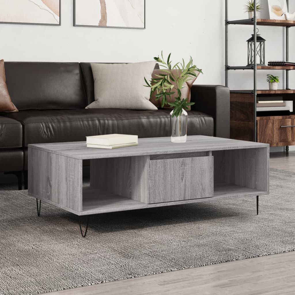 furnicato Couchtisch Holzwerkstoff mit Eisen-Gestell 104 x 60 x 35 cm Grau (1-St)