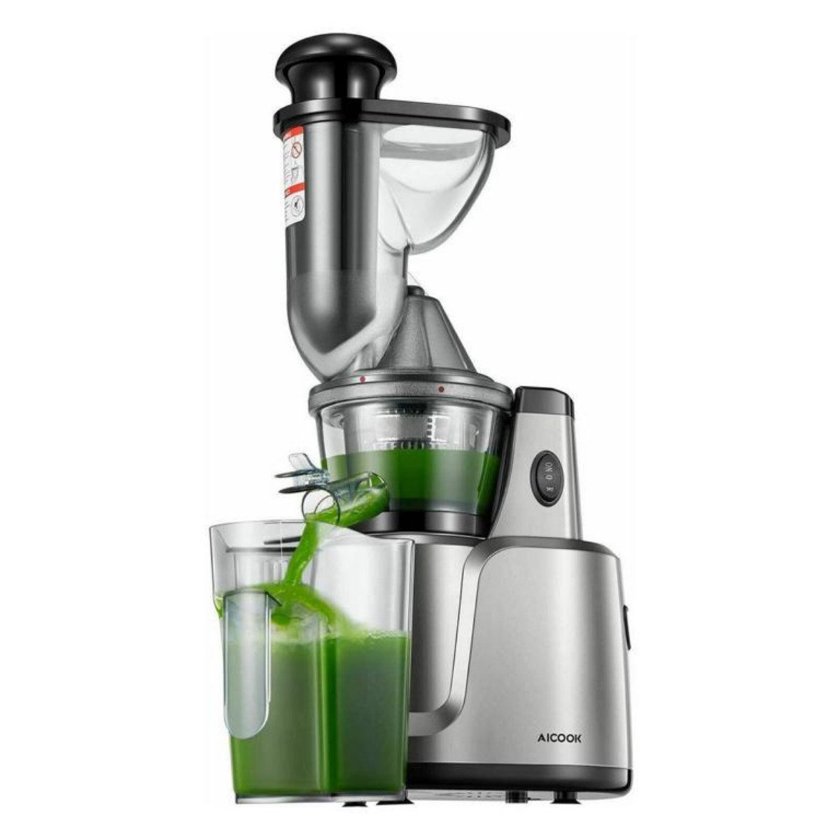 AICOK Entsafter Elektrischer Slow Juicer mit 75mm Einfüllöffnung Tropfstop Saftpresse, 150,00 W, 2 Siebfilter, Umkehr- und Vorreinigungsfunktion, 60 dB, Rutschfest