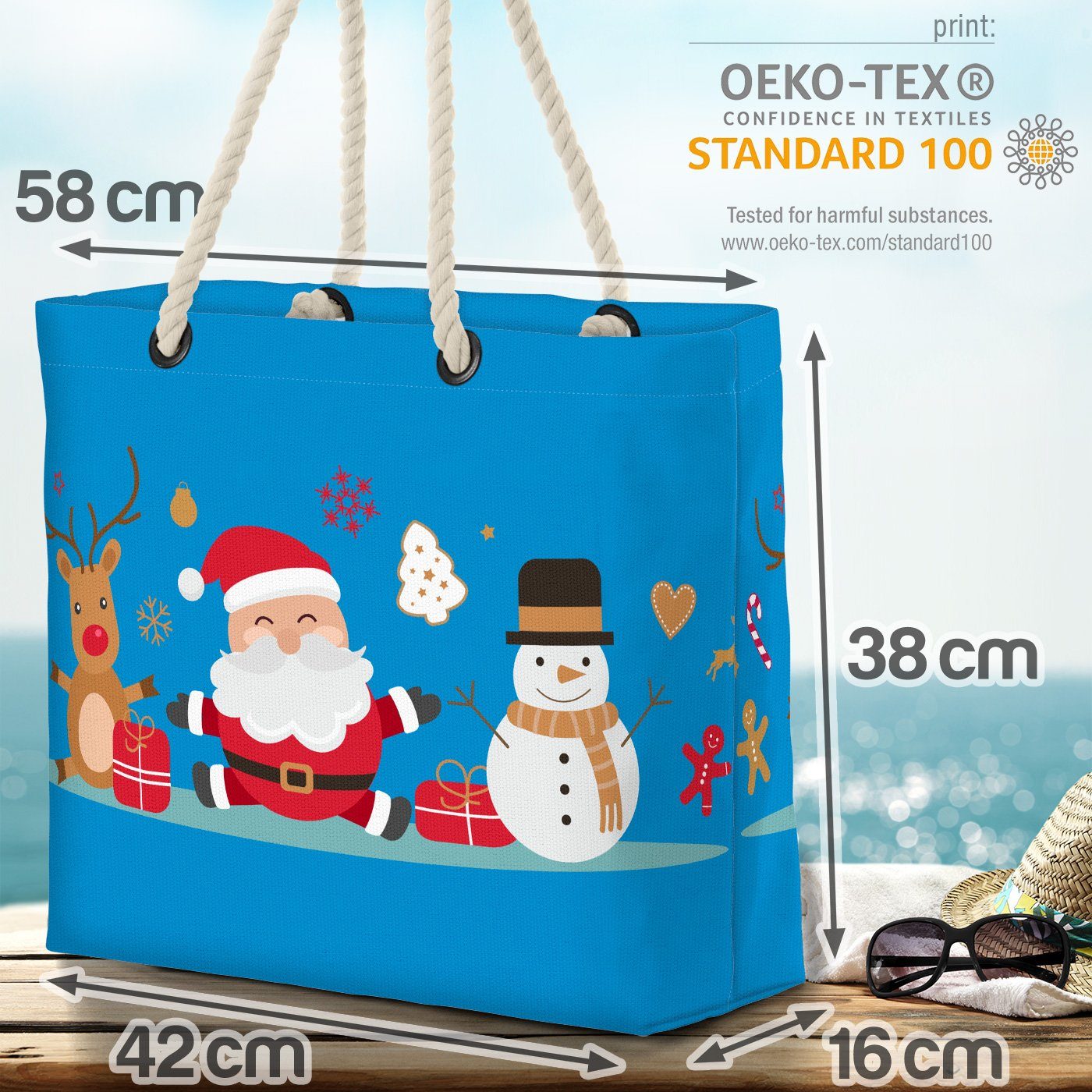 VOID Strandtasche (1-tlg), Nikolaus Deko Rentier Dekora Bag Rentier Beach Schneemann Schnee Weihnachtsmann