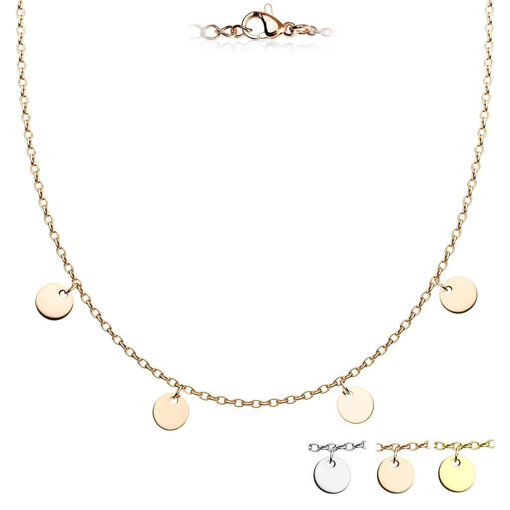 viva-adorno Charm-Kette Edelstahl Damenkette Coin Kette 44 cm, Plättchen Anhänger rund