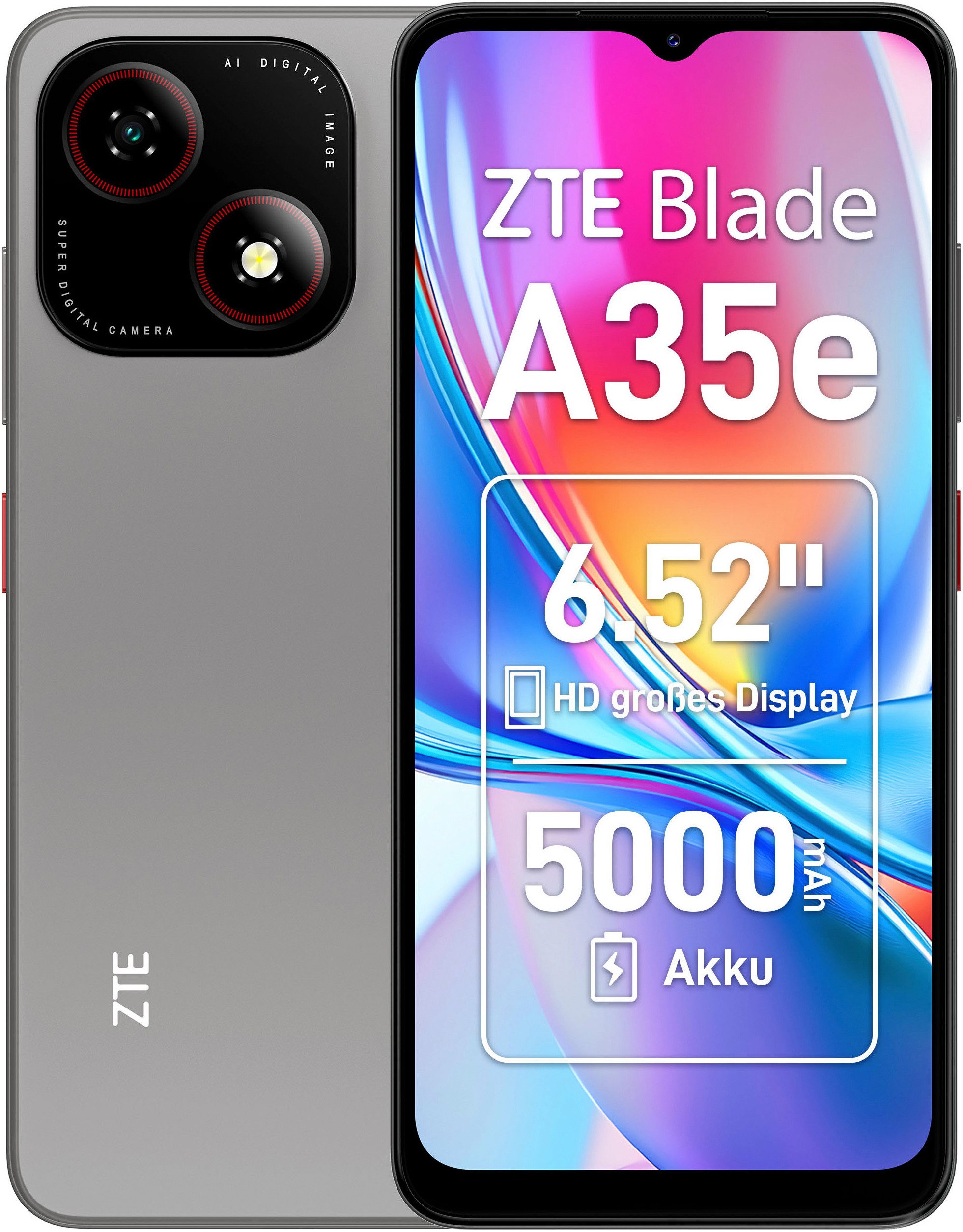 ZTE Blade A35e Smartphone (16,56 cm/6,52 Zoll, 64 GB Speicherplatz, 8 MP Kamera) grau