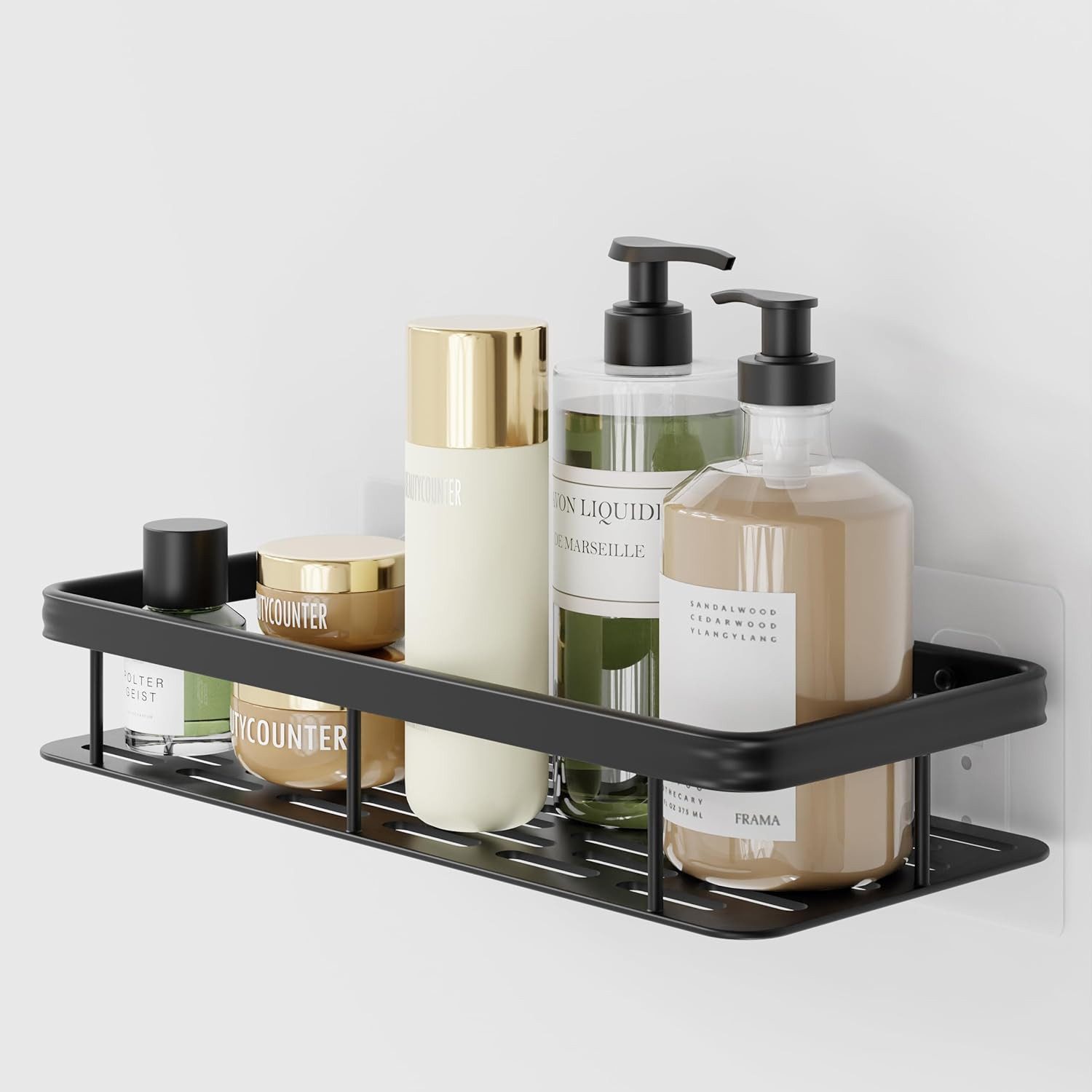 HAUSS SPOLE Duschablage Duschregal ohne Bohren Badregal Eckregal Duschablage, Schwarz Rostfrei Duschregale mit 2 Haken für Shampoo und Duschgel 1-tlg., aus Aluminium Badezimmer Küche Toilette Dusche Organizer Ablage