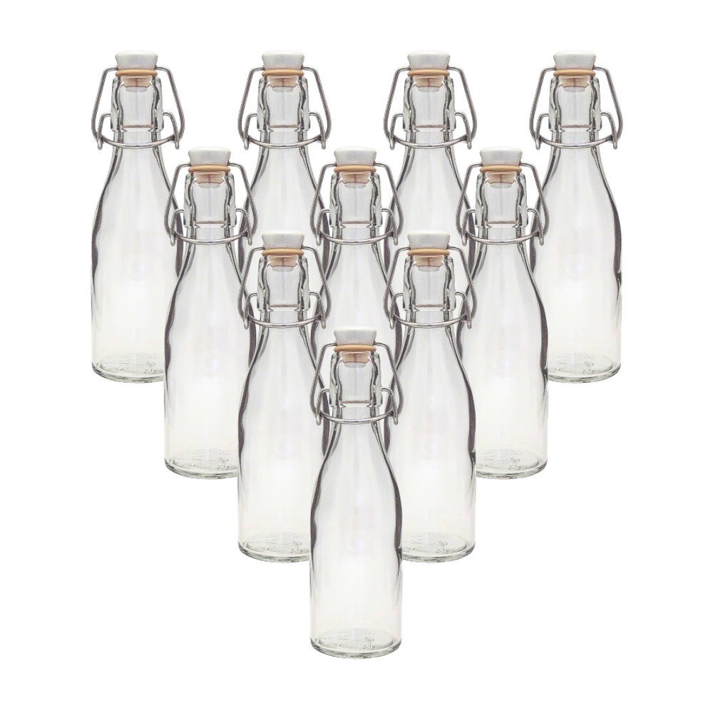 mikken Trinkflasche Set Bügelflaschen 200 ml Glasflaschen mit Bügelverschluss + Etiketten