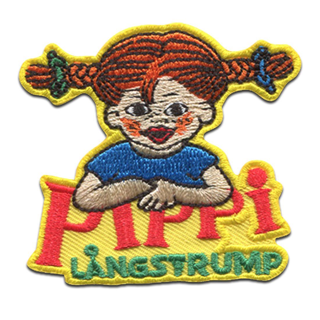 Pippi Langstrumpf Aufnäher Bügelbild, Aufbügler, Applikationen, Patches, Flicken, zum aufbügeln, Polyester, mit Logo  - Größe: 6 x 5,5 cm