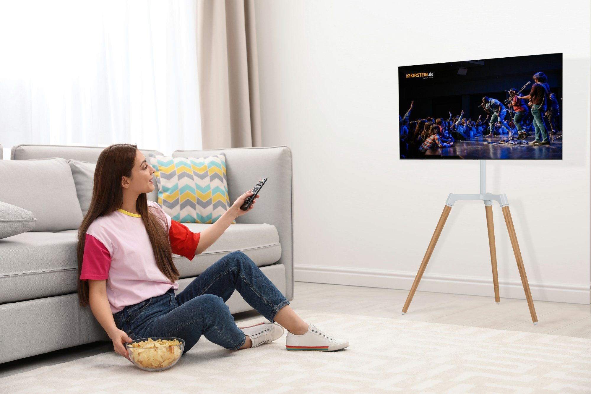 joycraft FLS-4265 TV-Stativ - Design Fernseher-Halterung mit Holz Füßen -  Weiß TV-Ständer, (bis 65 Zoll, Belastbar bis max. 35 kg, erfüllt  VESA-Normen 100x100 bis 400x400)