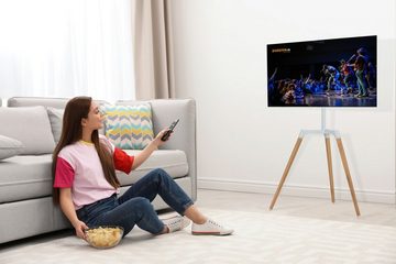 joycraft FLS-4265 TV-Stativ - Design Fernseher-Halterung mit Holz Füßen - Weiß TV-Ständer, (bis 65 Zoll, Belastbar bis max. 35 kg, erfüllt VESA-Normen 100x100 bis 400x400)