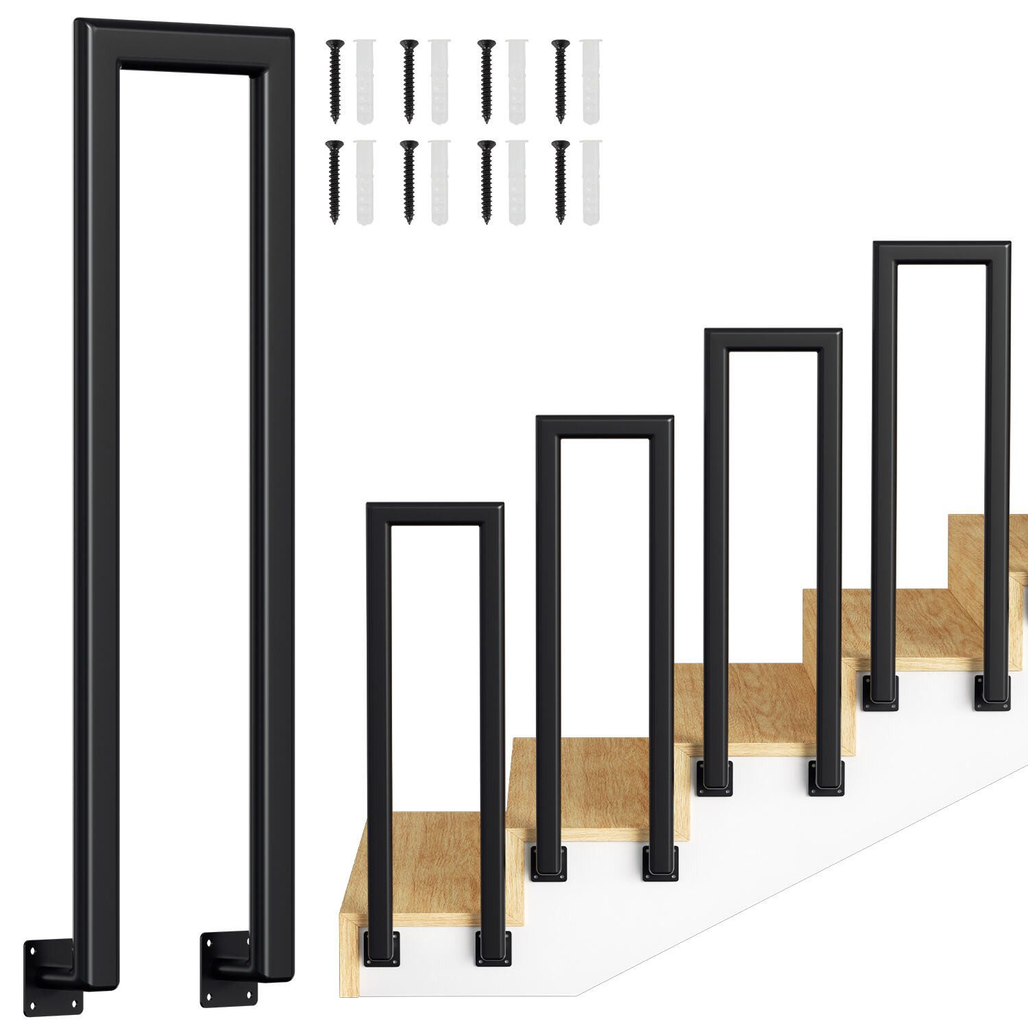 Clanmacy Лестницаgeländer U-förmige Elliptische Röhr Handlauf Seitliche Montage 75-110cm Schwarz, 750 cm Höhe