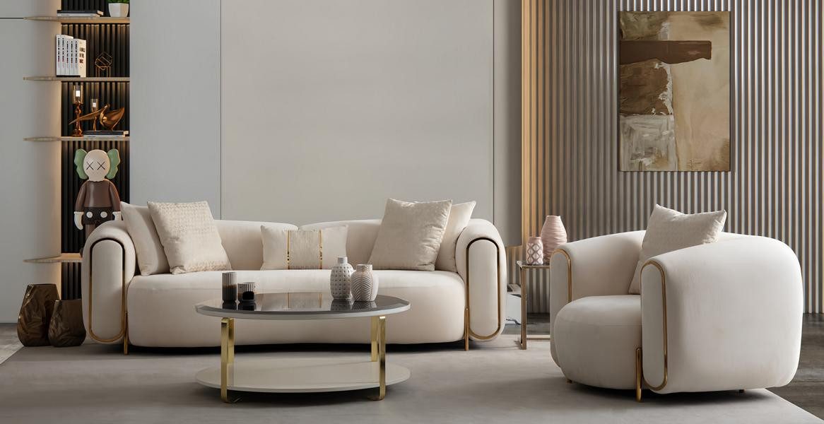 JVmoebel Polstergarnitur Luxuriöses Sofa Set Creme Beige Moderne Designer Couchgarnitur Neu, (3-tlg), Made in Europa