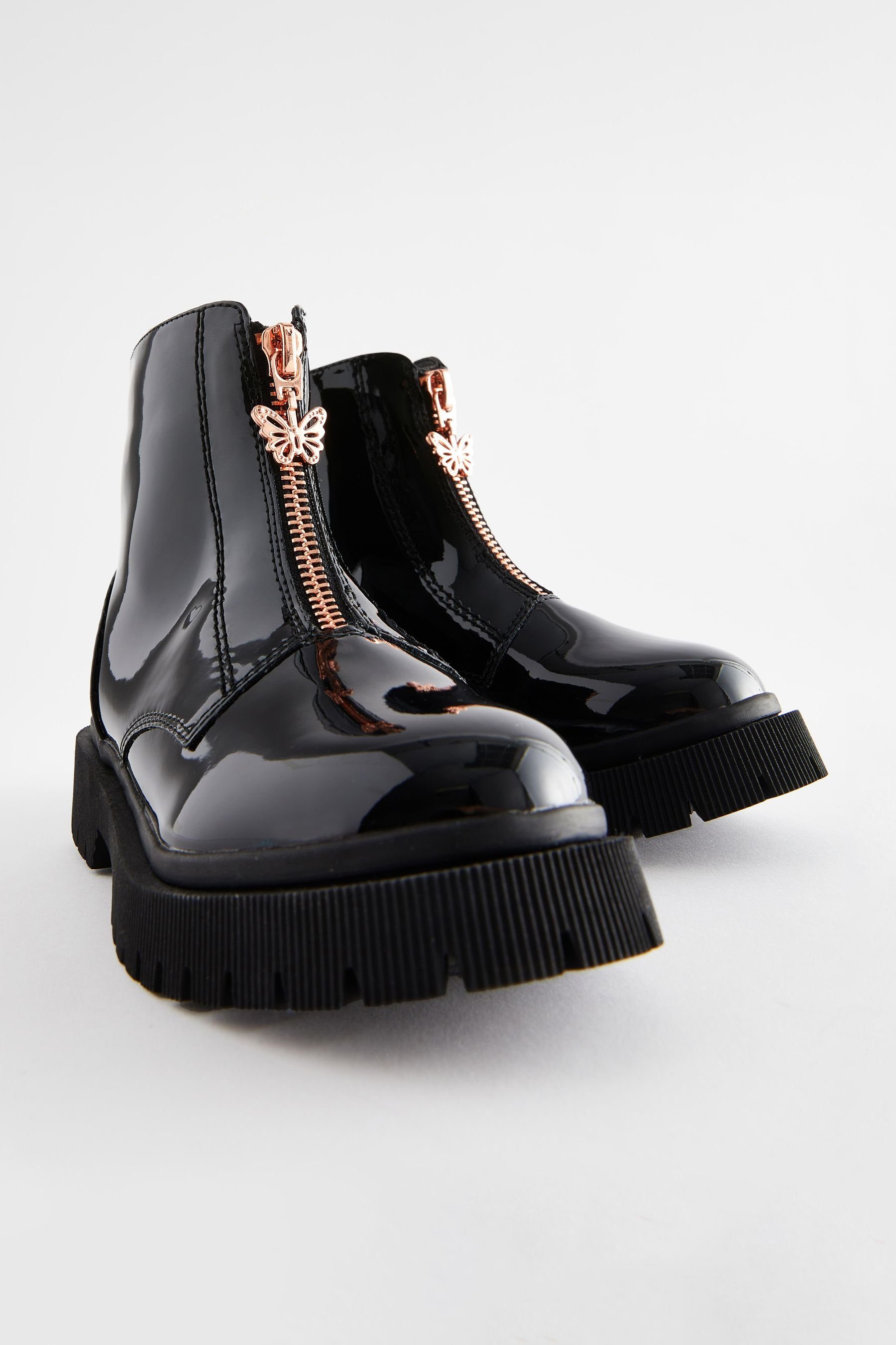 (1-tlg) Black vorne Stiefel Next Patent mit Derbe Reißverschluss Reißverschlussstiefel