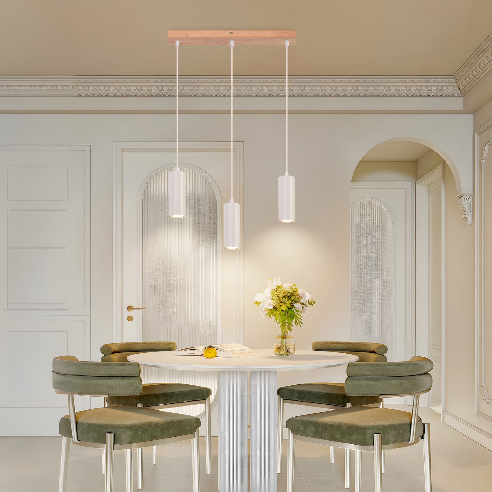 ZMH Pendelleuchte Esszimmer 3 Flammig Holz - Weiß Hängelampe Vintage für Wo günstig online kaufen