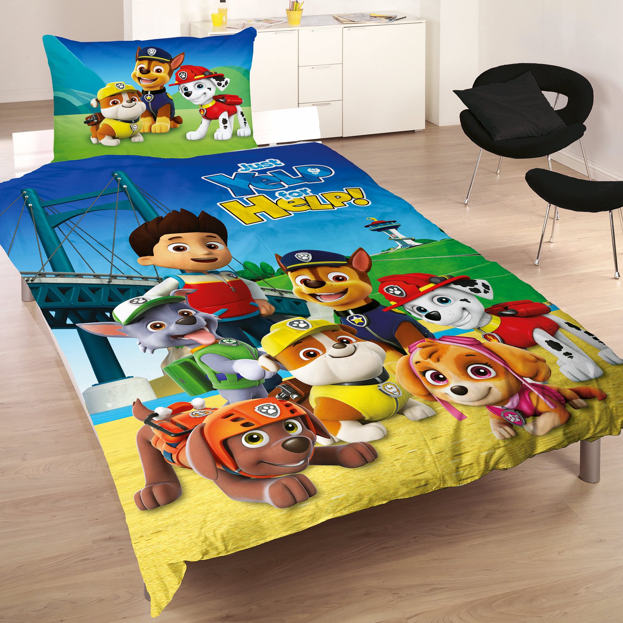 BERONAGE Kinderbettwäsche Paw Patrol Bettwäsche Team Blau Linon / Renforcé, 100% Baumwolle, 2 teilig, 135x200 + 80x80 cm – Bild 3 von 5