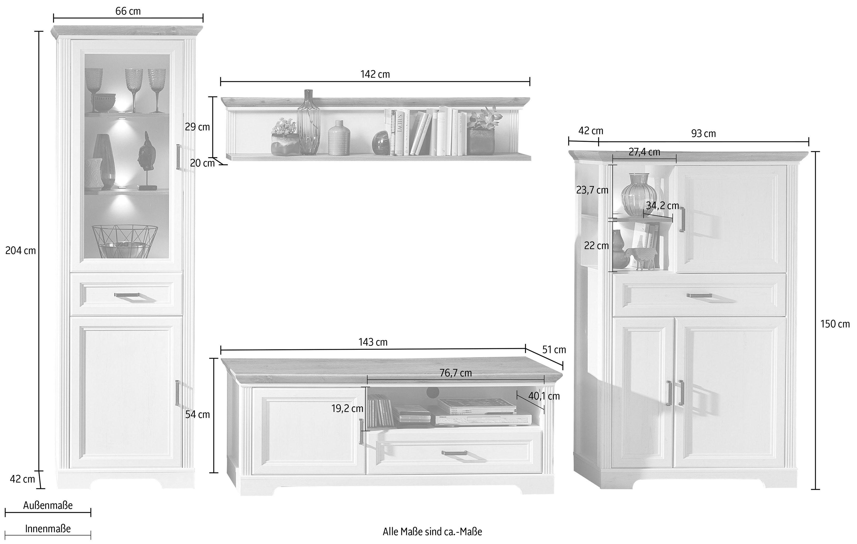 Innostyle Wohnwand Jasmin, (Set, 4-St), inkl. LED-Beleuchtung, mit Soft-Close-Funktion