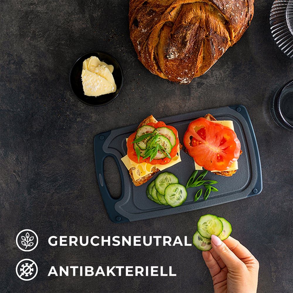 Exitoso Schneidebrett 4er-Set spülmaschinenfest mit Saftrille, Kunststoff, (4-St), Brotzeitbrett Frühstücksbrettchen Brot Obst Steak rutschfest – Bild 5 von 5