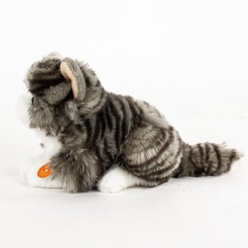 Teddys Rothenburg Kuscheltier Katze liegend grau getigert 20 cm (mit Schwanz 28 cm) Kuscheltier