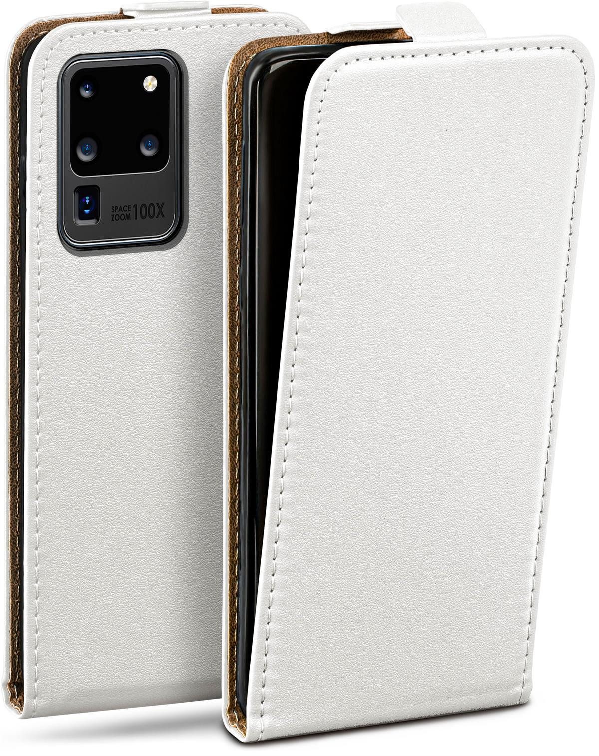 moex Handyhülle für Samsung Galaxy S20 Ultra 5G Hülle Klappbar Flip Case Weiß 6,9 Zoll, 360 Grad Schutz Handytasche Leder Optik PU Lederhülle Cover Klapphülle