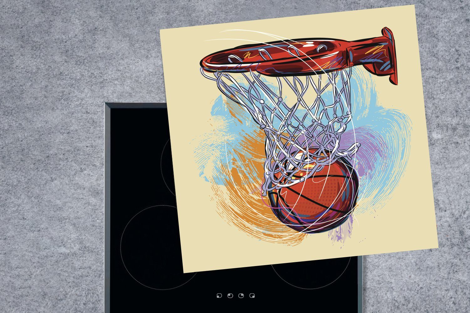 der MuchoWow Basketballs, tlg), mit für Illustration Ceranfeldabdeckung, 78x78 Geschwindigkeit, Arbeitsplatte küche Vinyl, cm, eines voller Herdblende-/Abdeckplatte (1 Eine