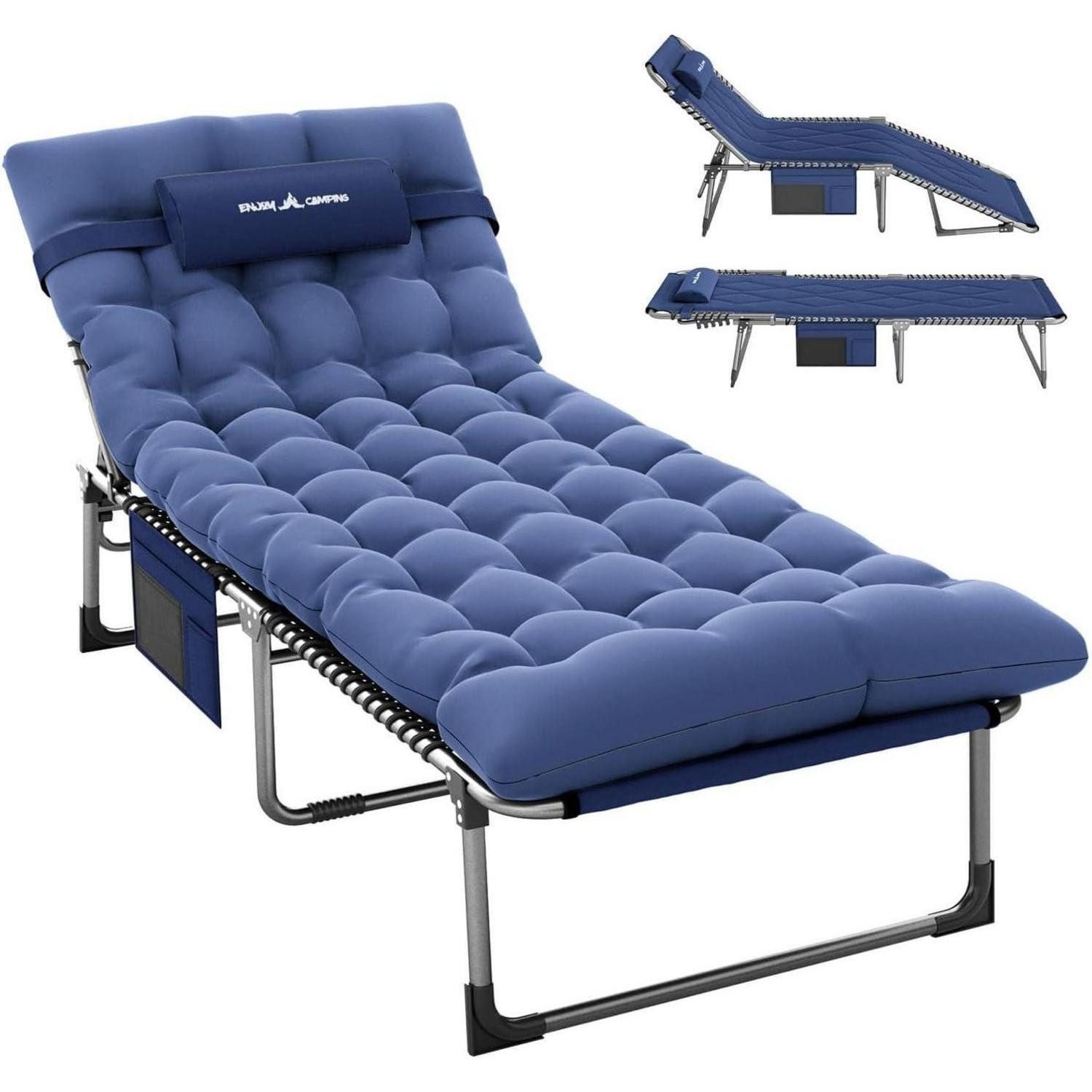 LuxusKollektion Gartenliege Klappbare Camping Liege mit Verstellbarer Rückenlehne und Auflage