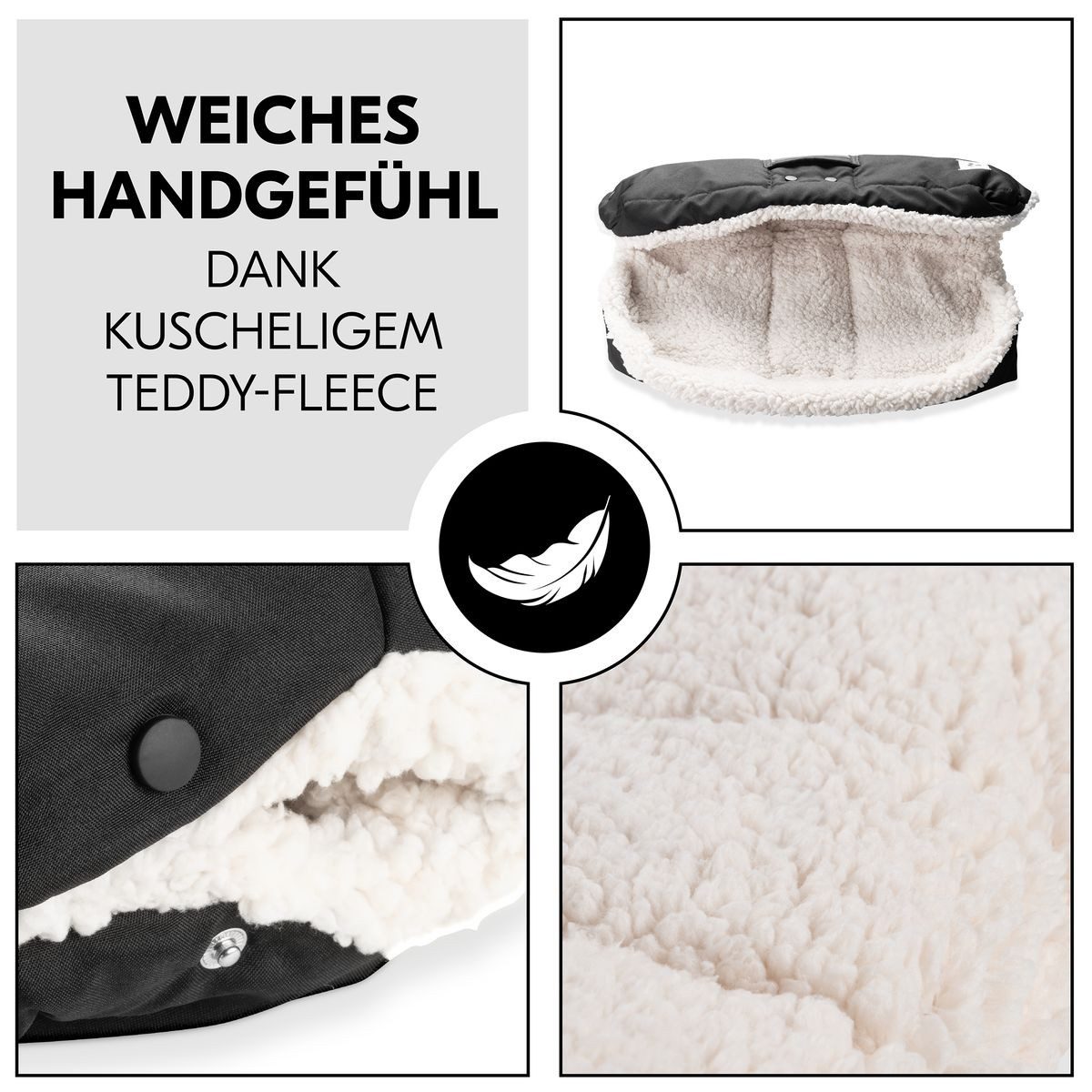 Hauck Kinderwagen-Handwärmer Black, Handwärmer für Kinderwagen & Buggy Handmuff mit Handy Tasche
