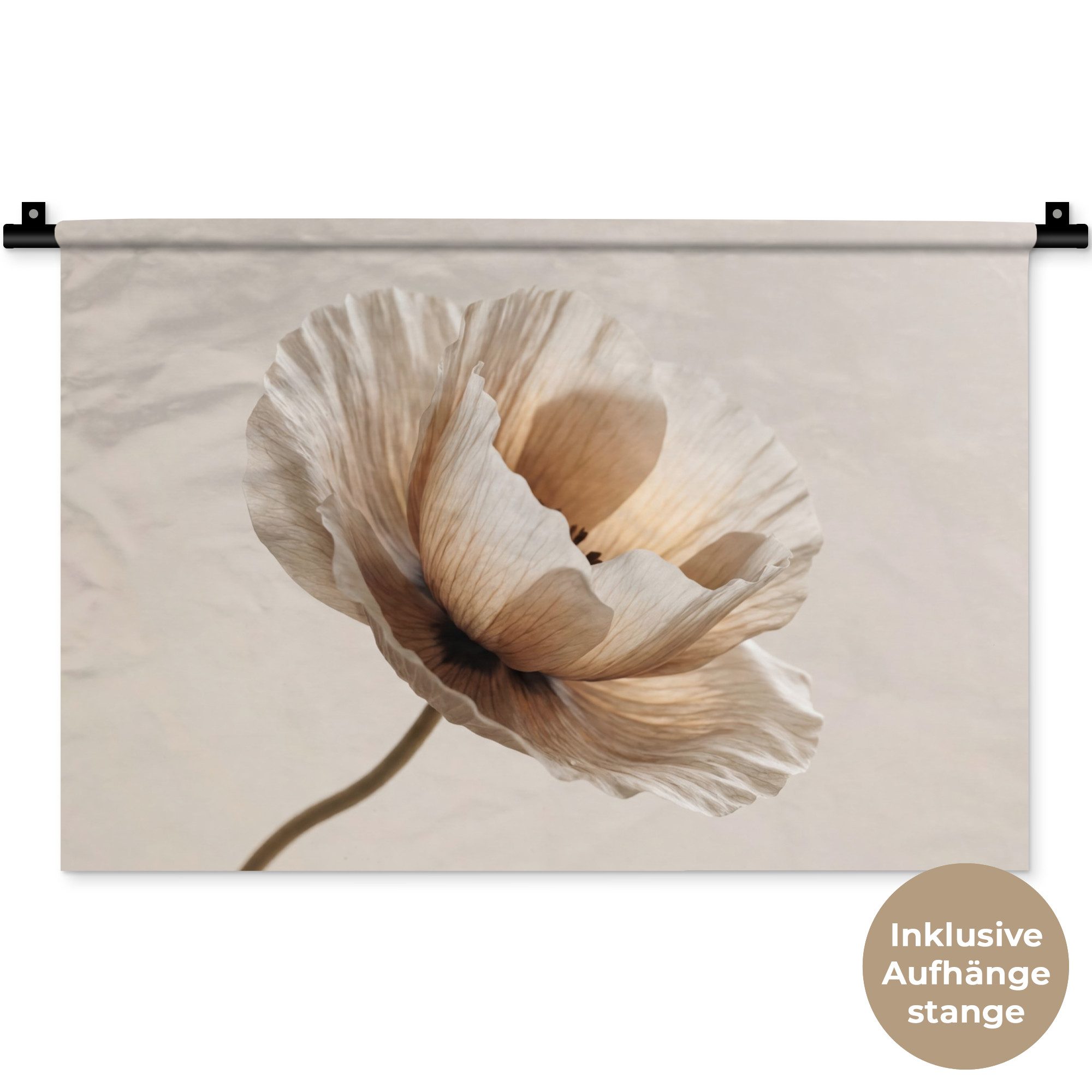 MuchoWow Wandteppich Blume - Beige - Creme, Rechteckig, Höhe: 3 mm, Wandteppich für Wohnzimmer, Schlafzimmer, 60x40 cm