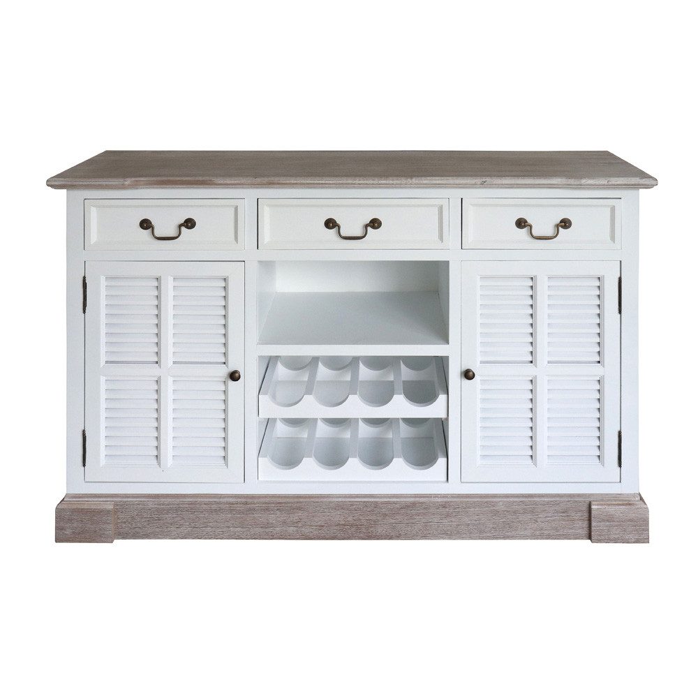 Grafelstein Kommode Sideboard BEACH HOUSE weiß braun mit Lamellentüren Kommode Hamptons Es