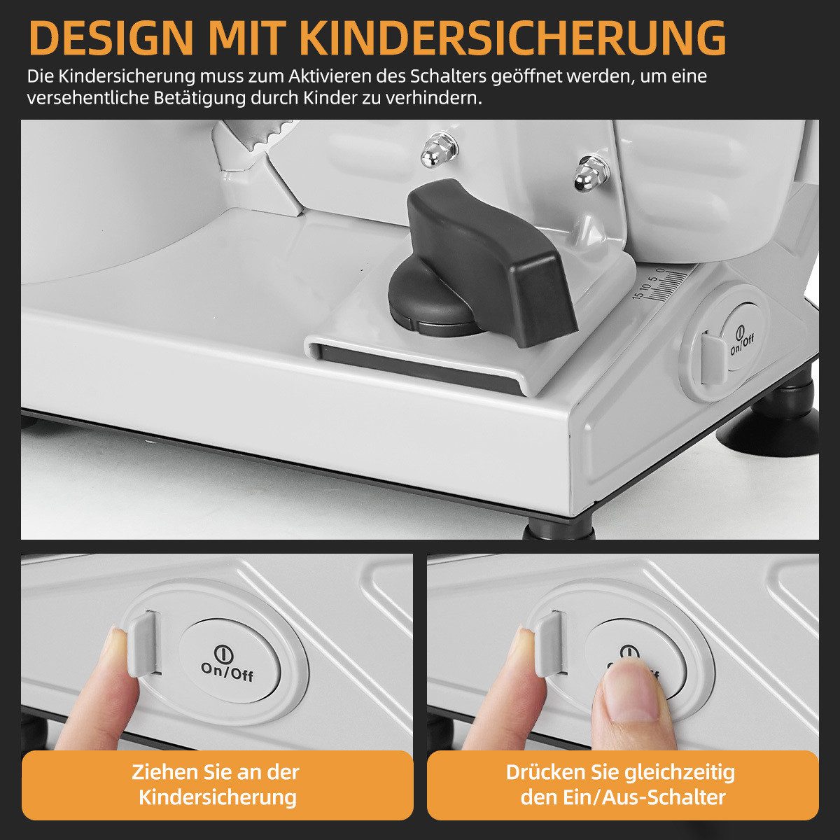 FATABETA Allesschneider Elektrische Brotschneidemaschine mit Ø 190 mm Edelstahlmesser, 200,00 W, mit stufenlos einstellbarer Schnittstärke (0–15 mm), Metallgehä – Bild 5 von 5