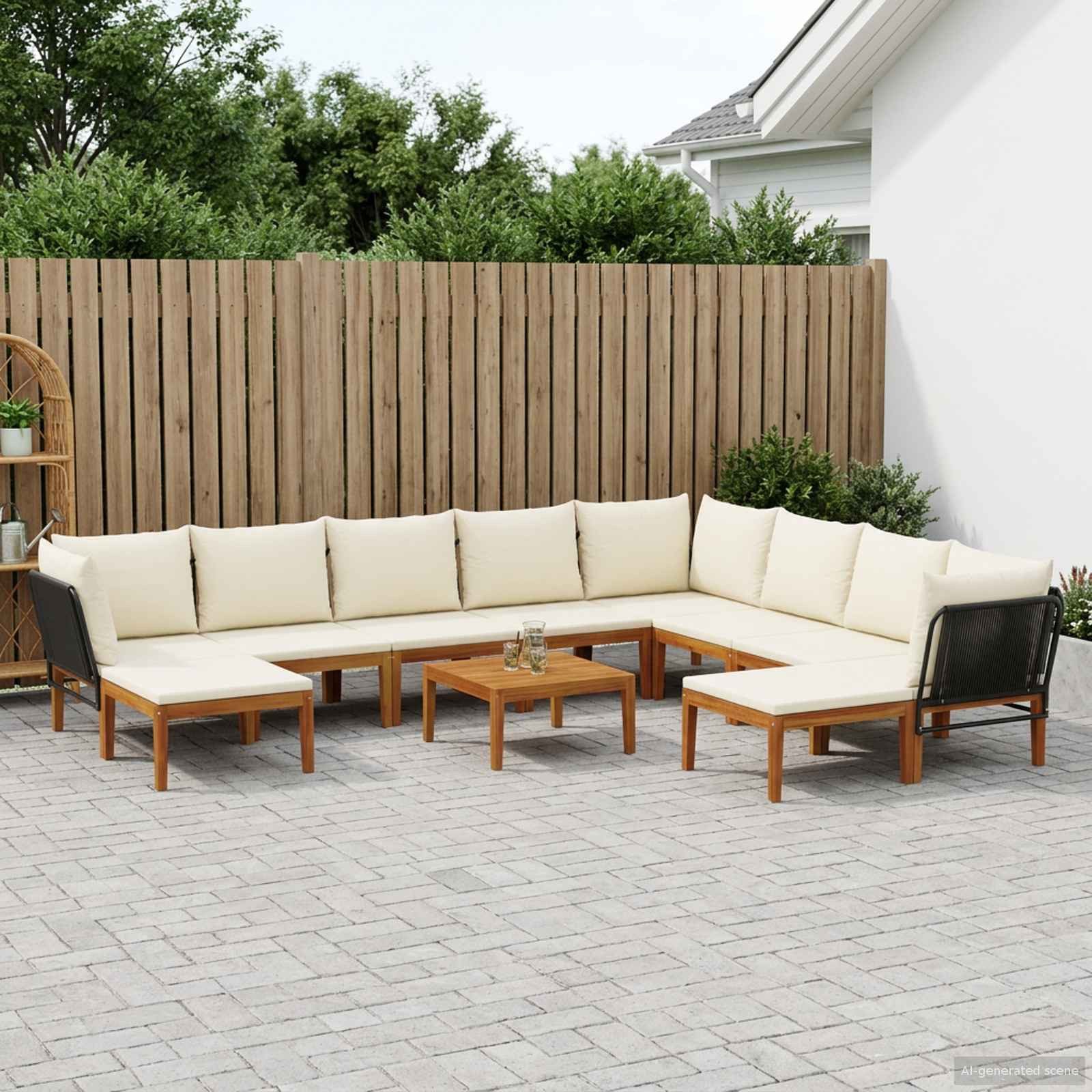 vidaXL Sofaelement 11 stk. Massives nholz & Seil Natur (11 St)