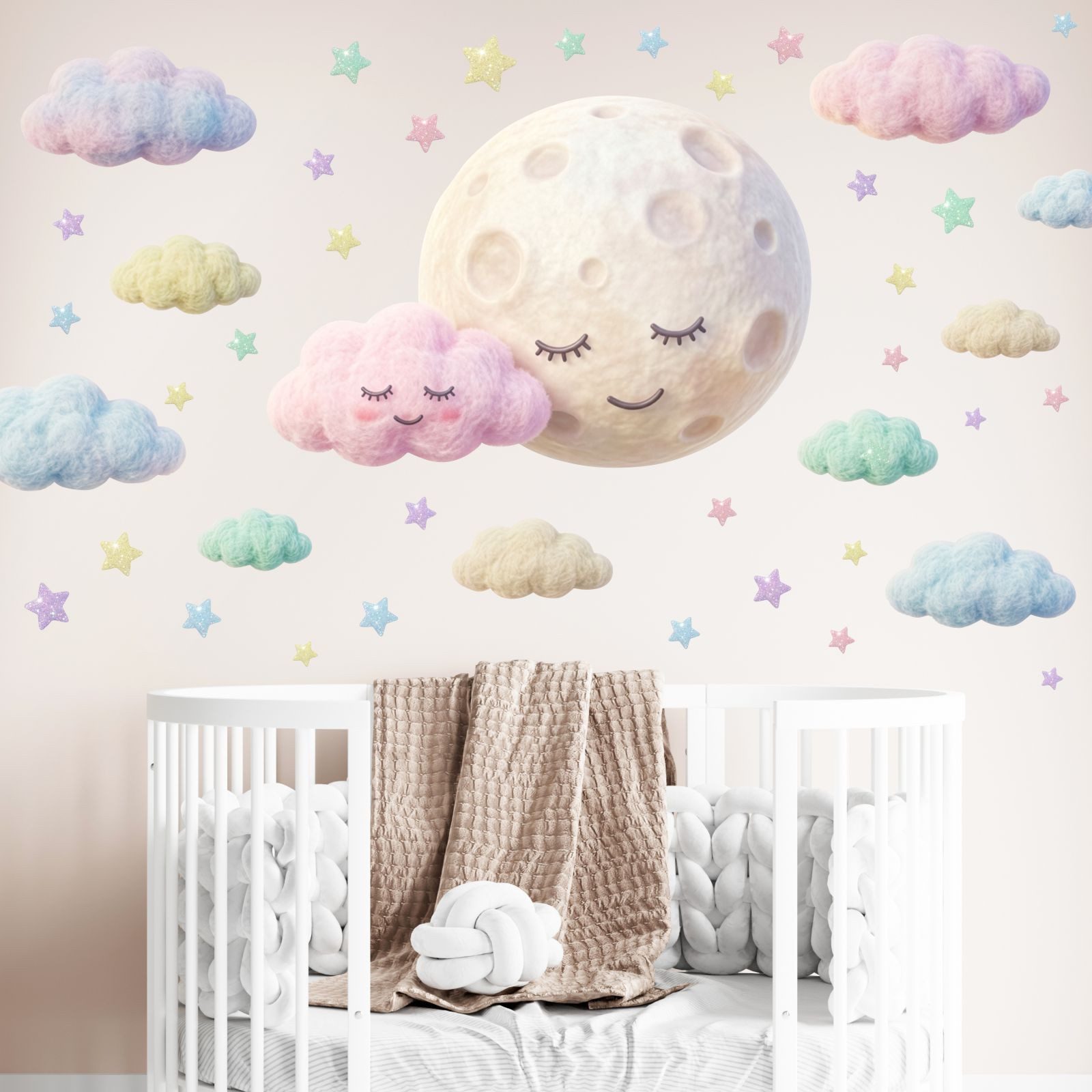 nikima Wandtattoo 270 Wandtattoo Vollmond mit flauschigen Wolken