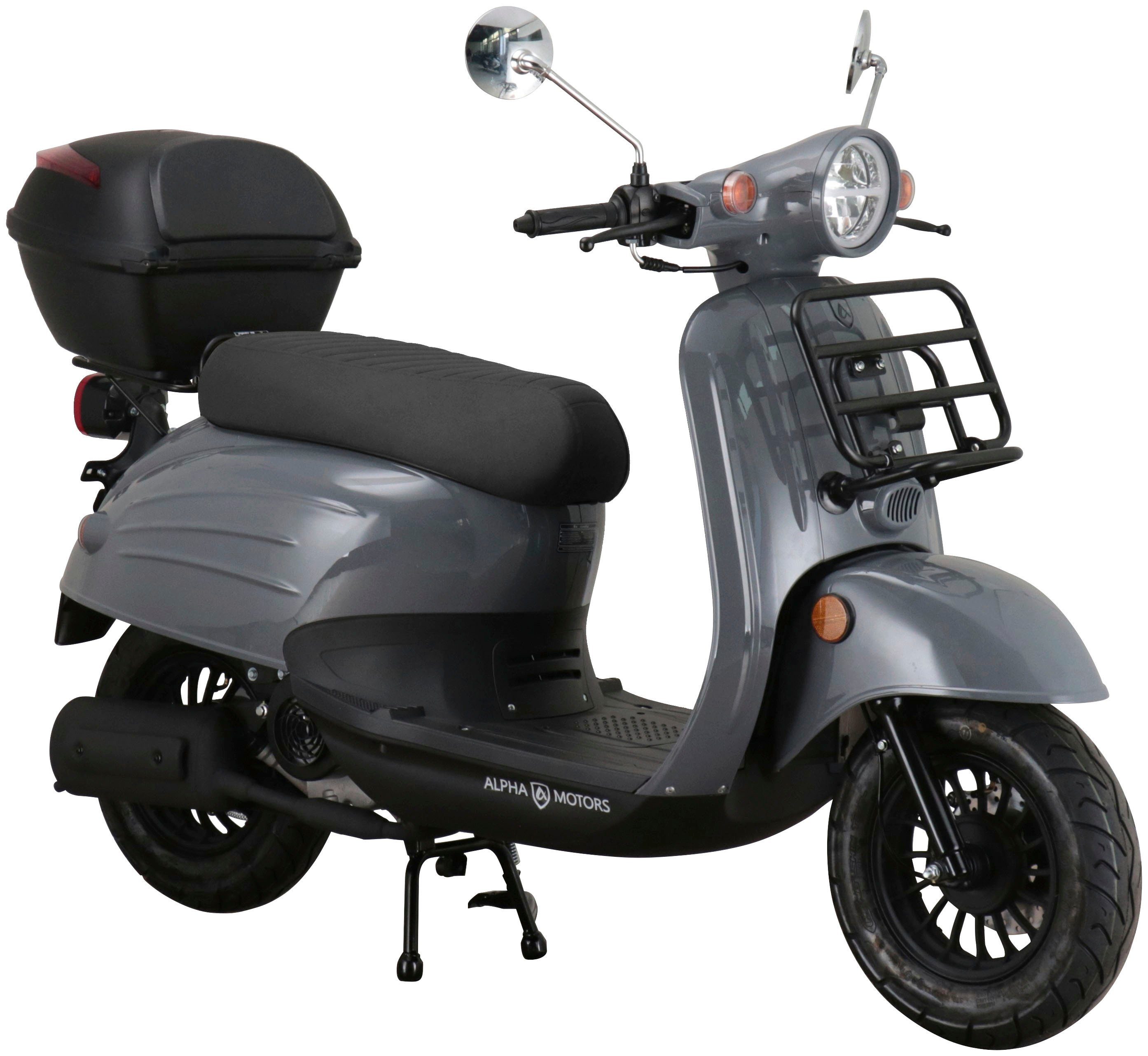 Alpha Motors Mofaroller Adria, 50 ccm, 25 km/h, Euro 5, (Set, mit Topcase) mattgrau | Mofaroller