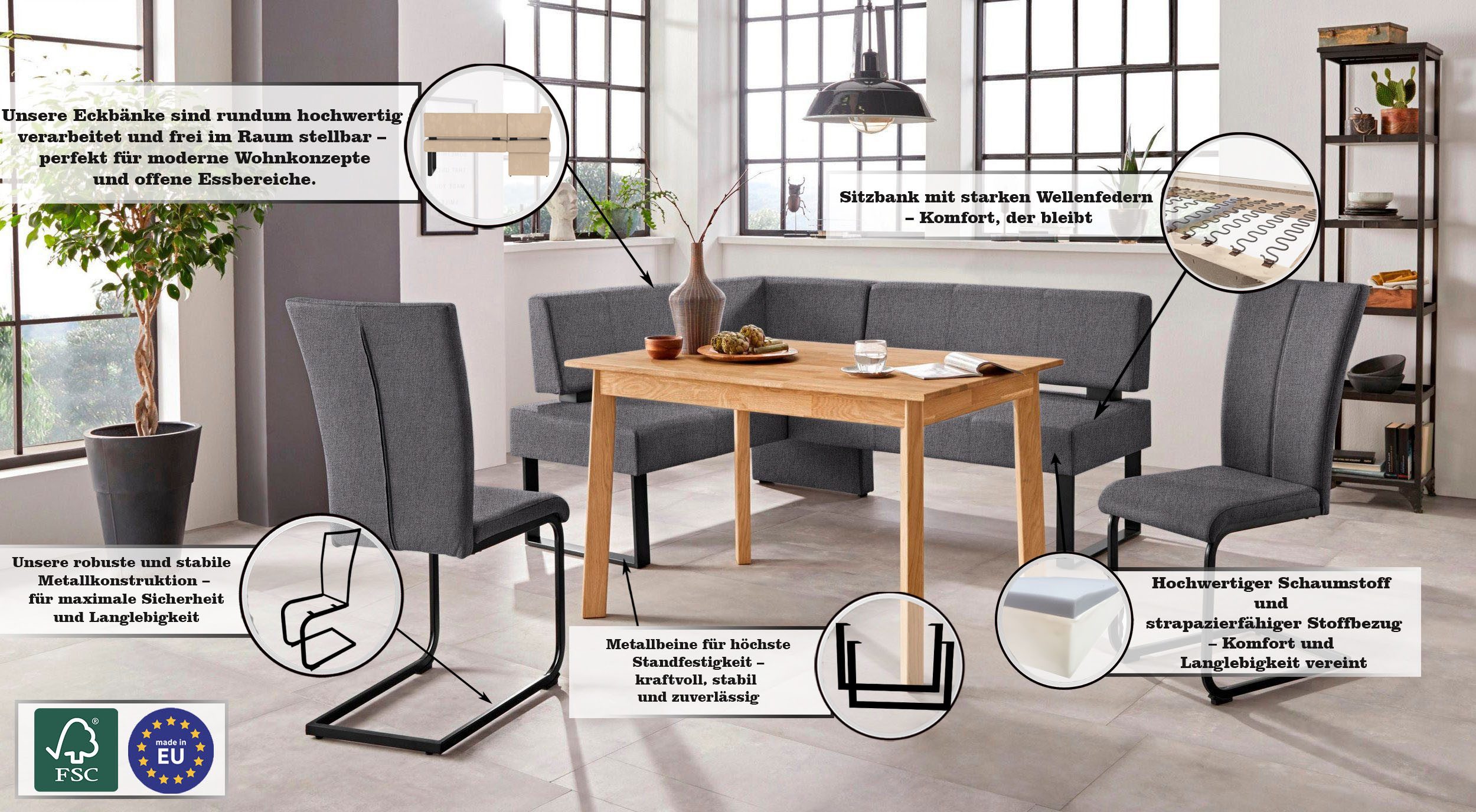OTTO home Eckbank Oliver mit Metallgestell, Küchenbank, verschiedene Bezüge Cord Esszimmerbank OTTOs Choice – Bild 4 von 5