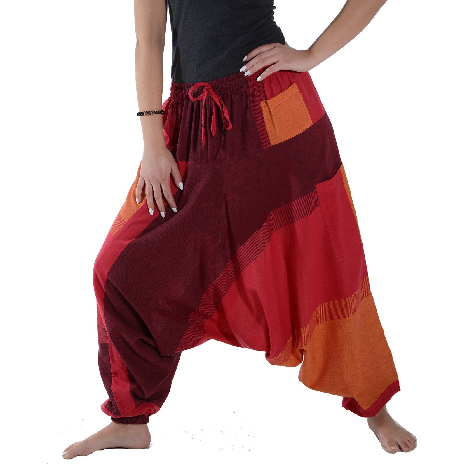 Hippie Bunt Pluderhose Goa MAGIE Aladin Haremshose Rot Damen UND Hose KUNST Pumphose / Haremshose Orange Harem