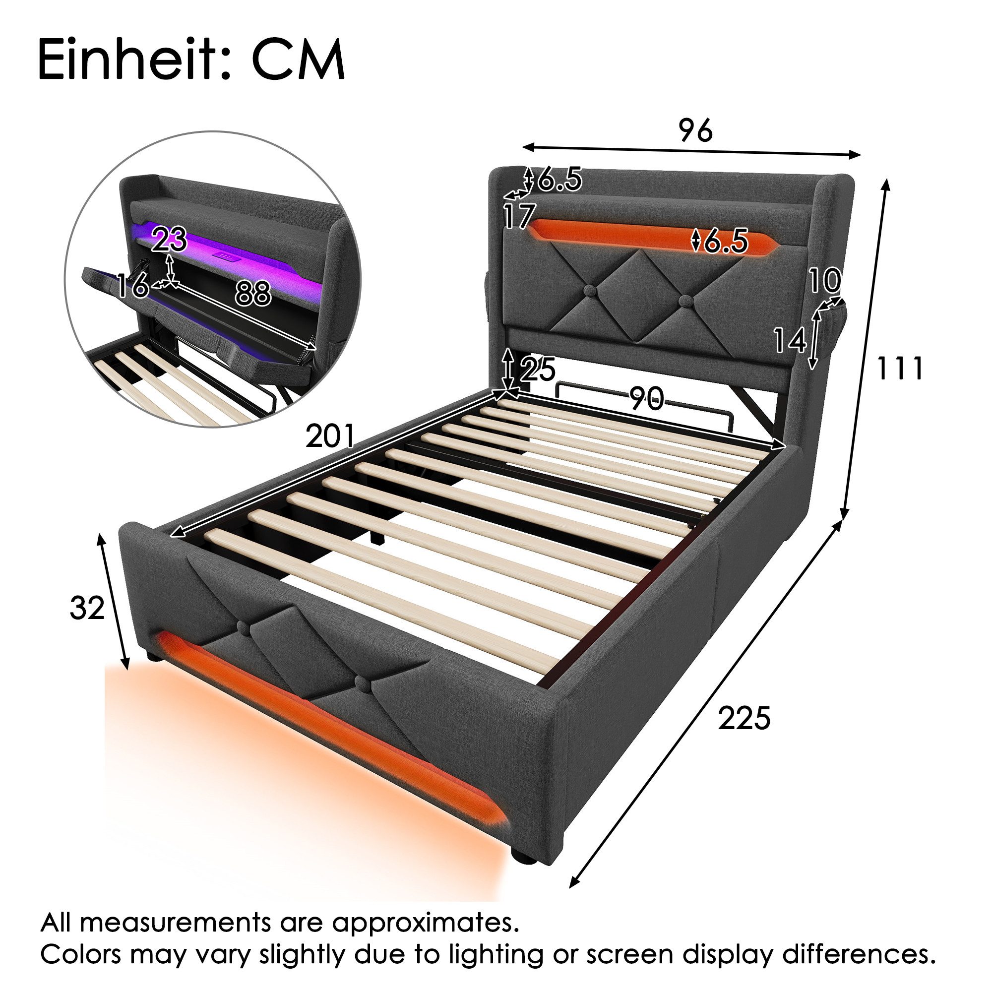 STILVORA Polsterbett 90×200 mit bettkasten,Doppelbett mit USB,Stauraumbett günstig online kaufen