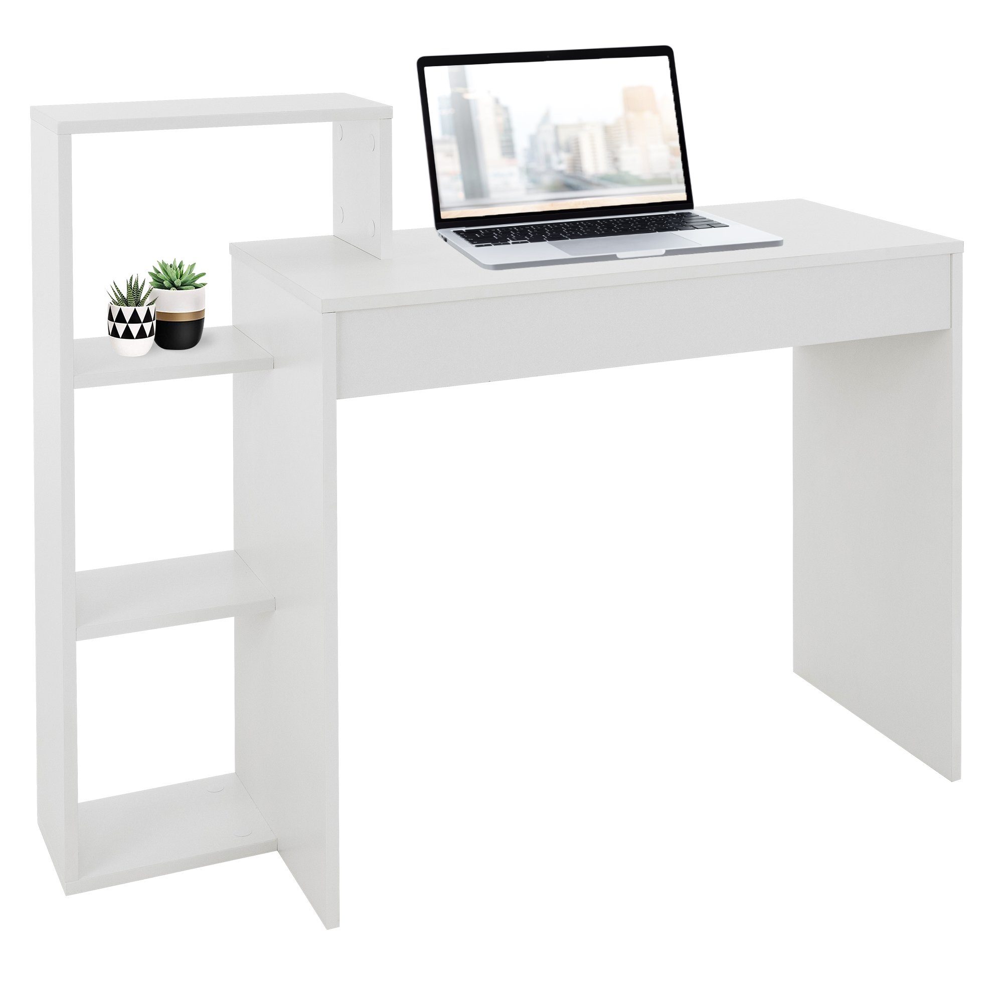 ML-DESIGN Schreibtisch Arbeitstisch Bürotisch Computertisch Laptoptisch PC Laptop Tisch, Weiß 3 Einlegeböden 110x72x40cm Holz 2-in-1 System