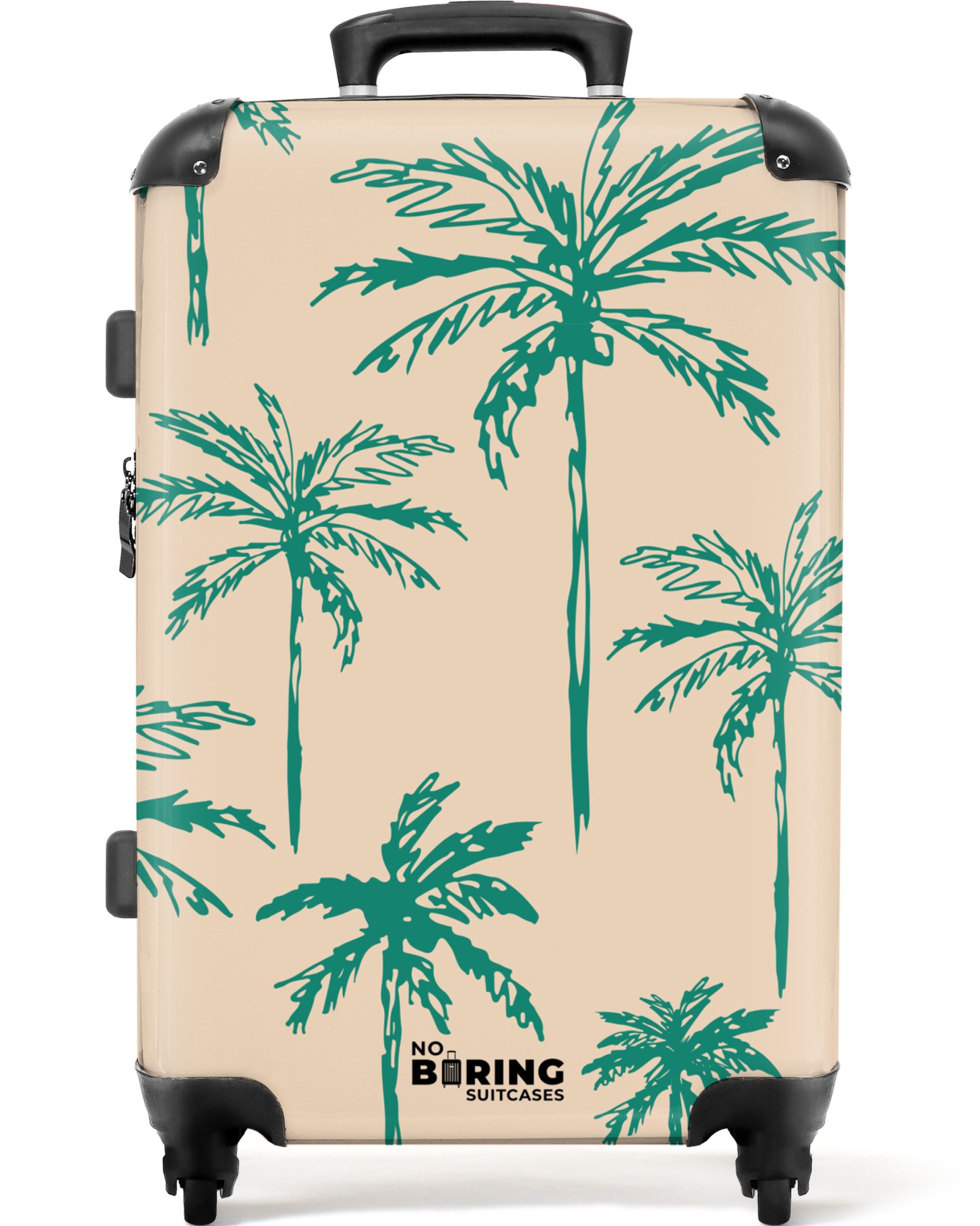 NoBoringSuitcases.com© Hartschalen-Trolley Beige mit grünem Palmendruck günstig online kaufen